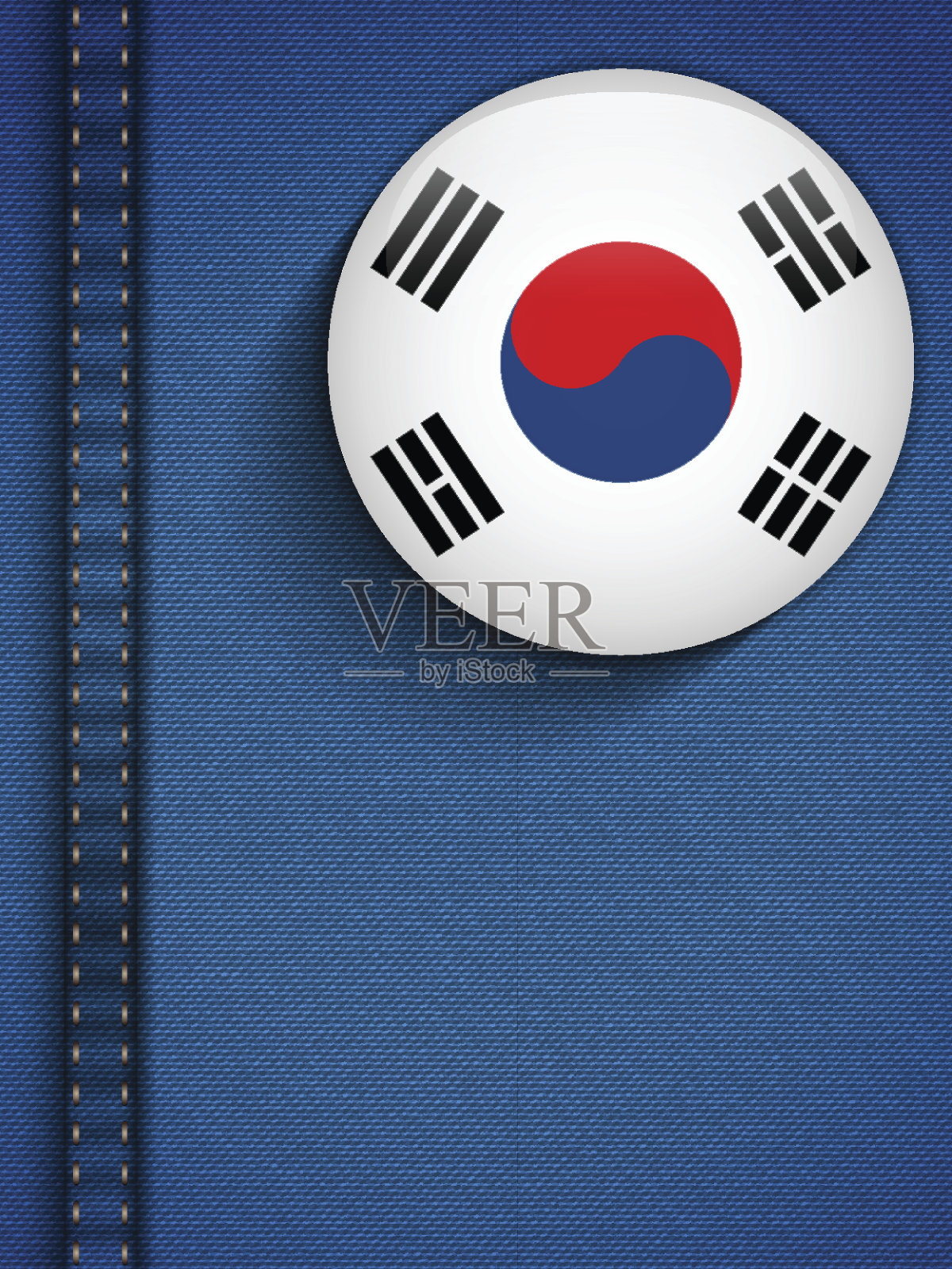 牛仔裤口袋里的韩国国旗纽扣插画图片素材