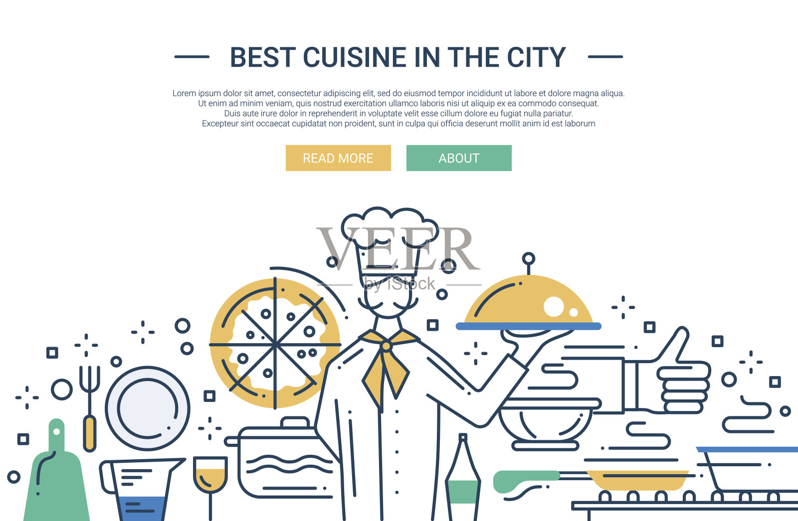 最佳美食城市线设计网站横幅插画图片素材