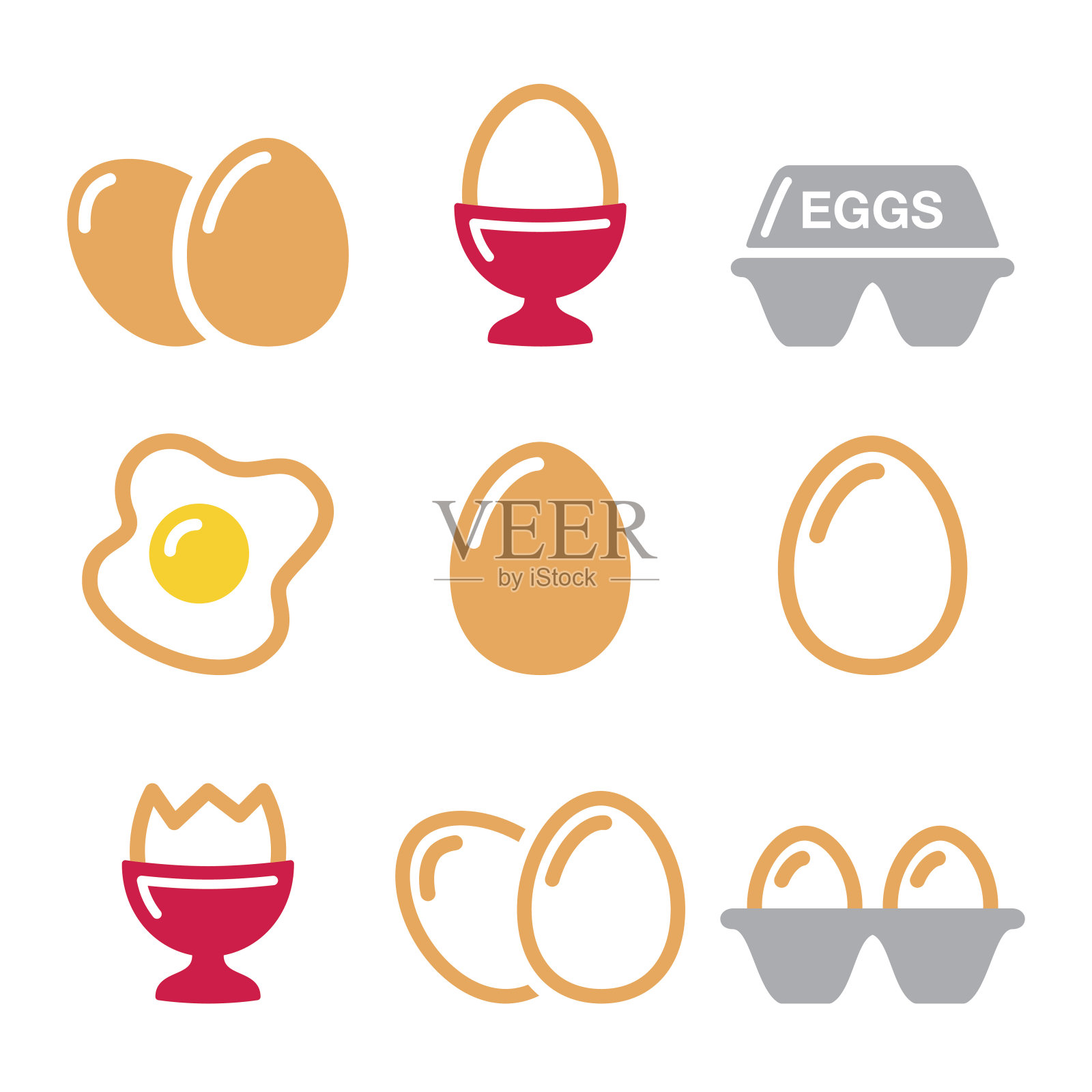 鸡蛋图标，煎蛋，鸡蛋盒-早餐图标设置图标素材