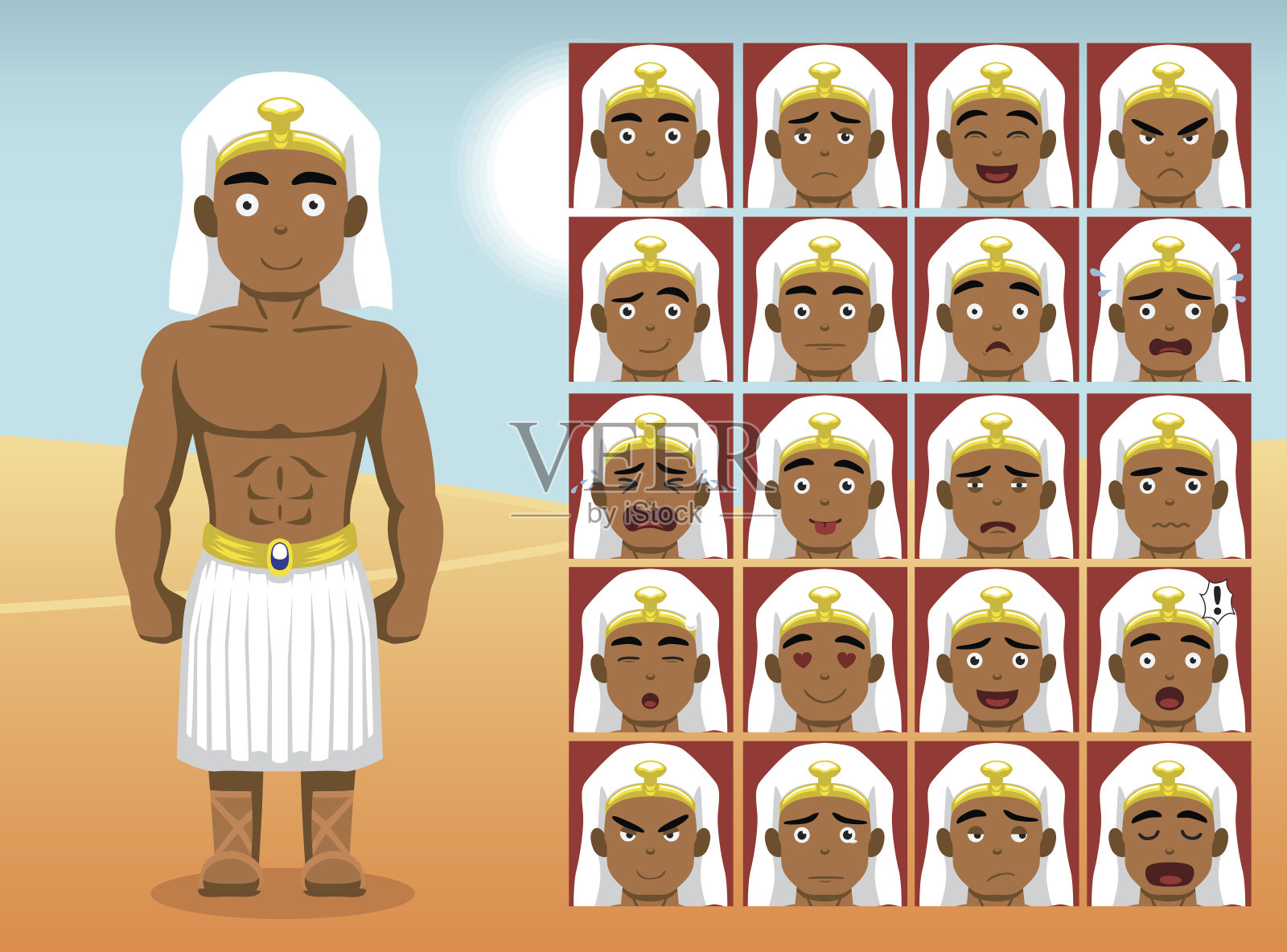 埃及拉姆西斯卡通情绪面对矢量插图插画图片素材