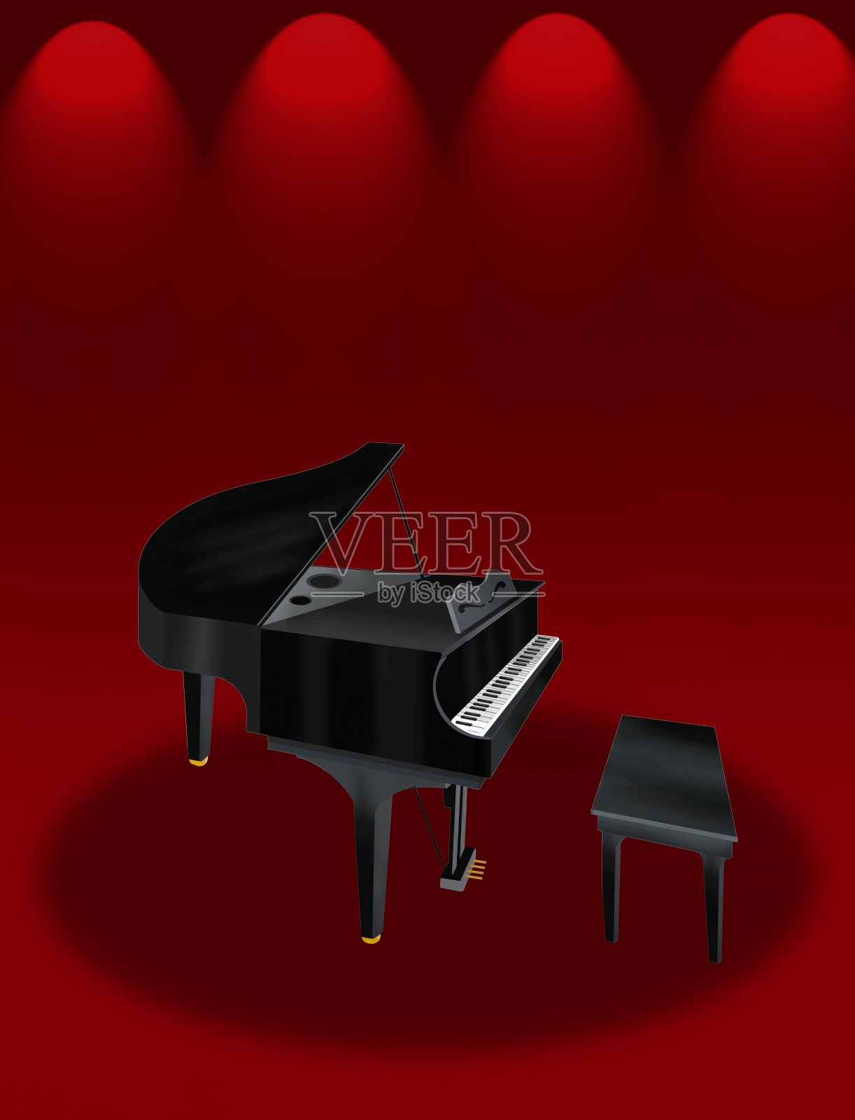 红雅剧场舞台上的大钢琴插画图片素材
