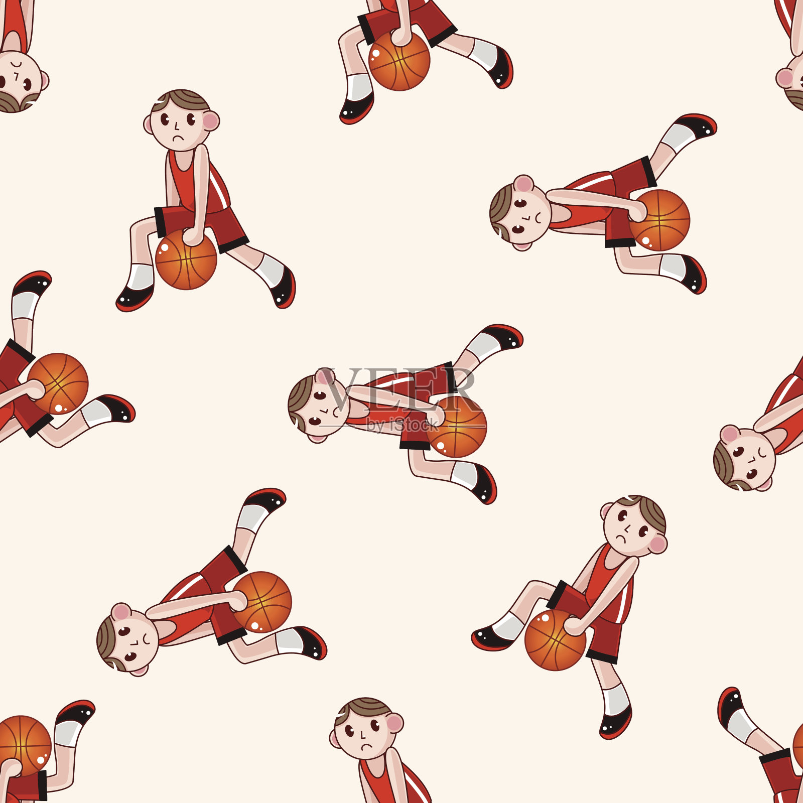 篮球运动员卡通，卡通无缝图案背景插画图片素材