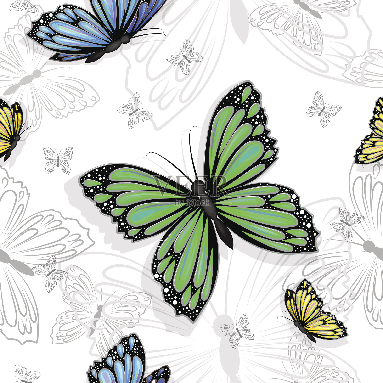 无缝图案与五彩缤纷的蝴蝶设计元素图片