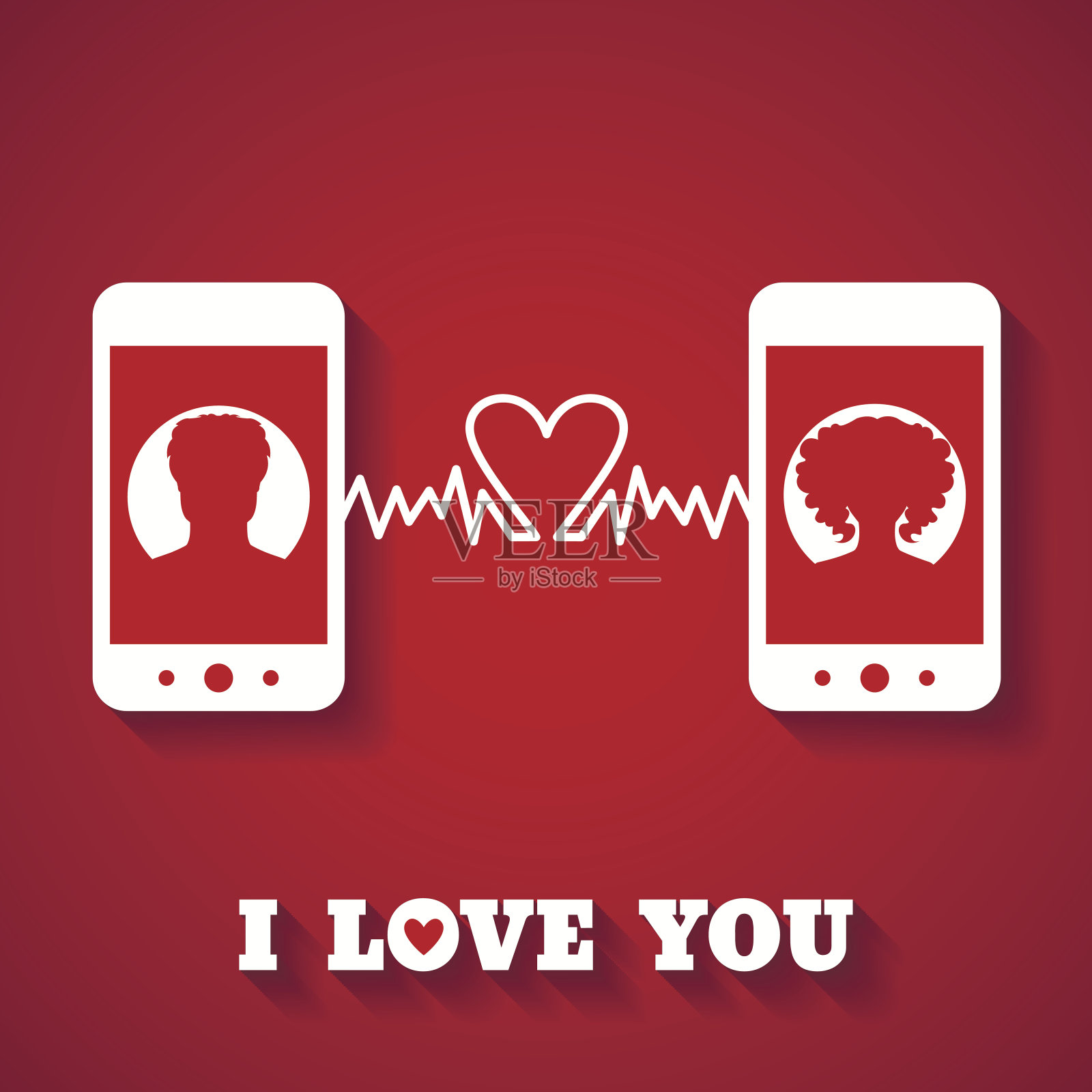 智能手机屏幕上有剪影的情人节贺卡插画图片素材