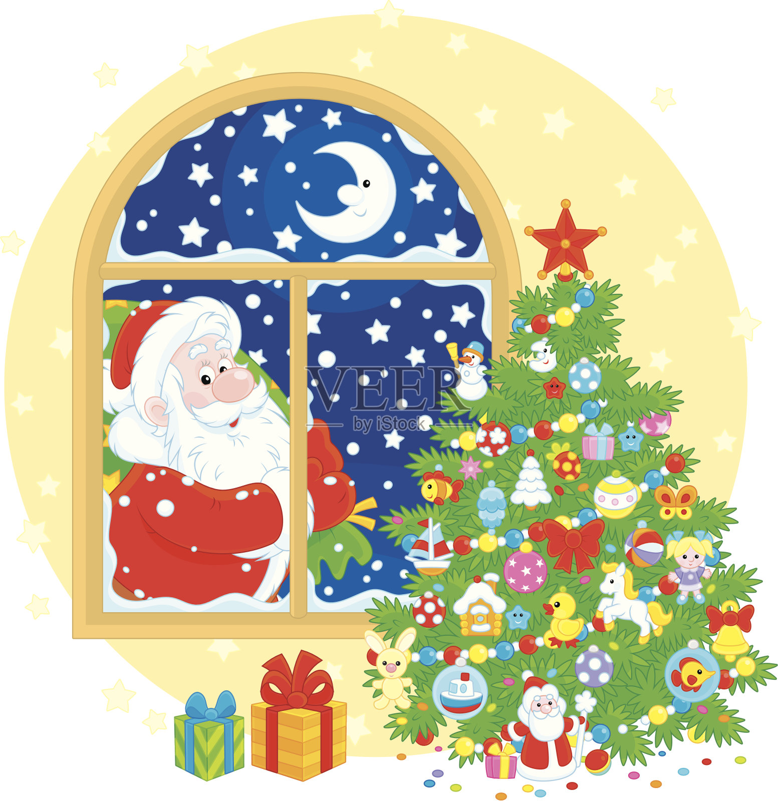 圣诞老人和圣诞树设计元素图片