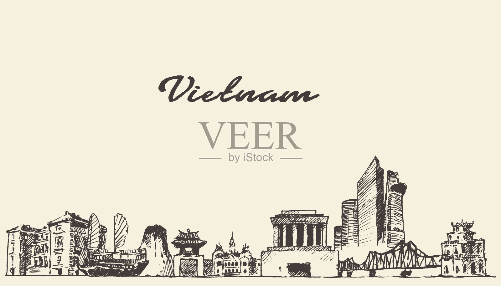 越南天际线矢量插图绘制草图插画图片素材