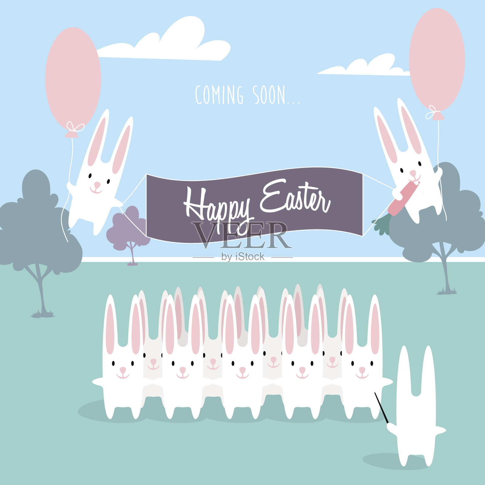 复活节快乐矢量卡通兔群的快乐插画图片素材
