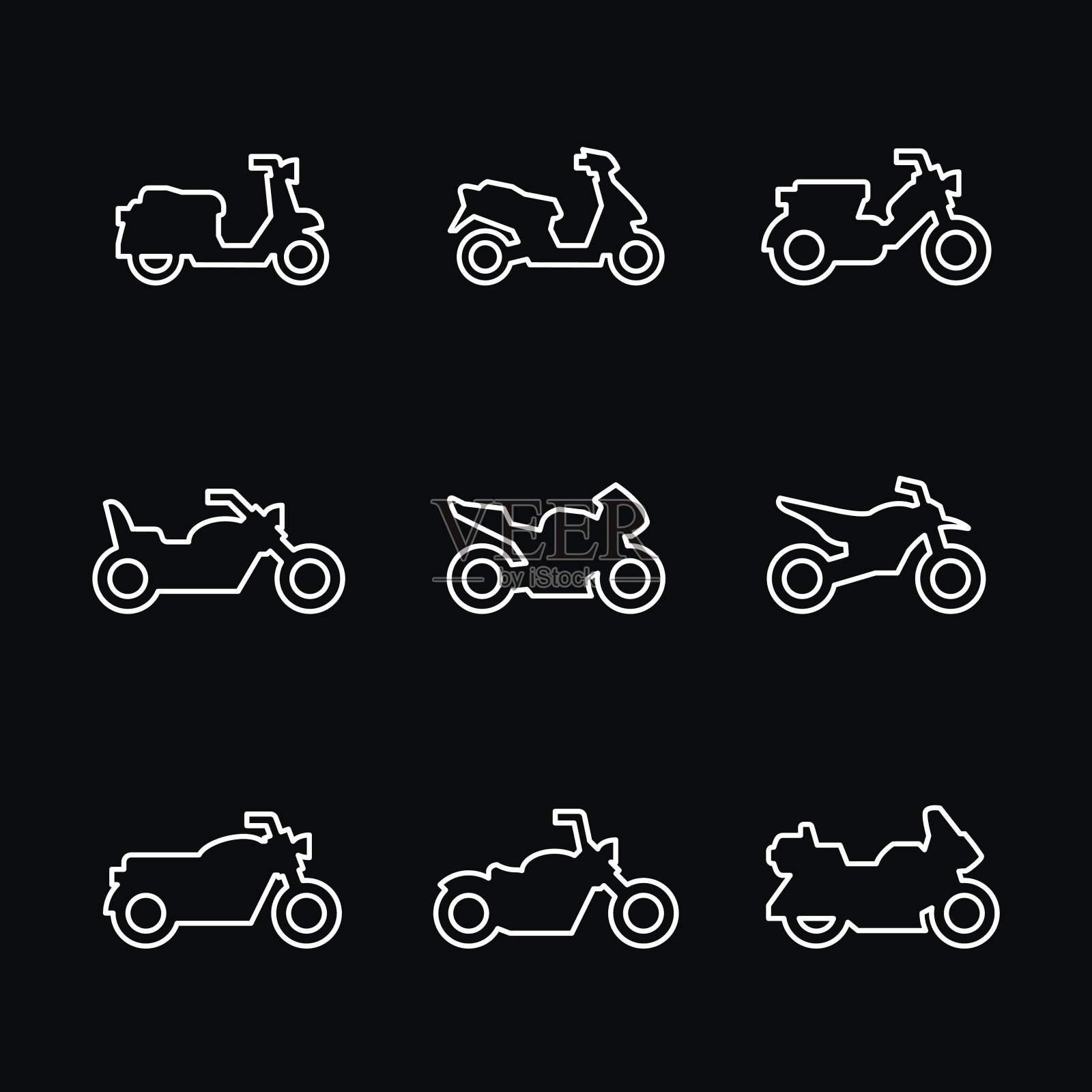 设置线条图标的摩托车图标素材