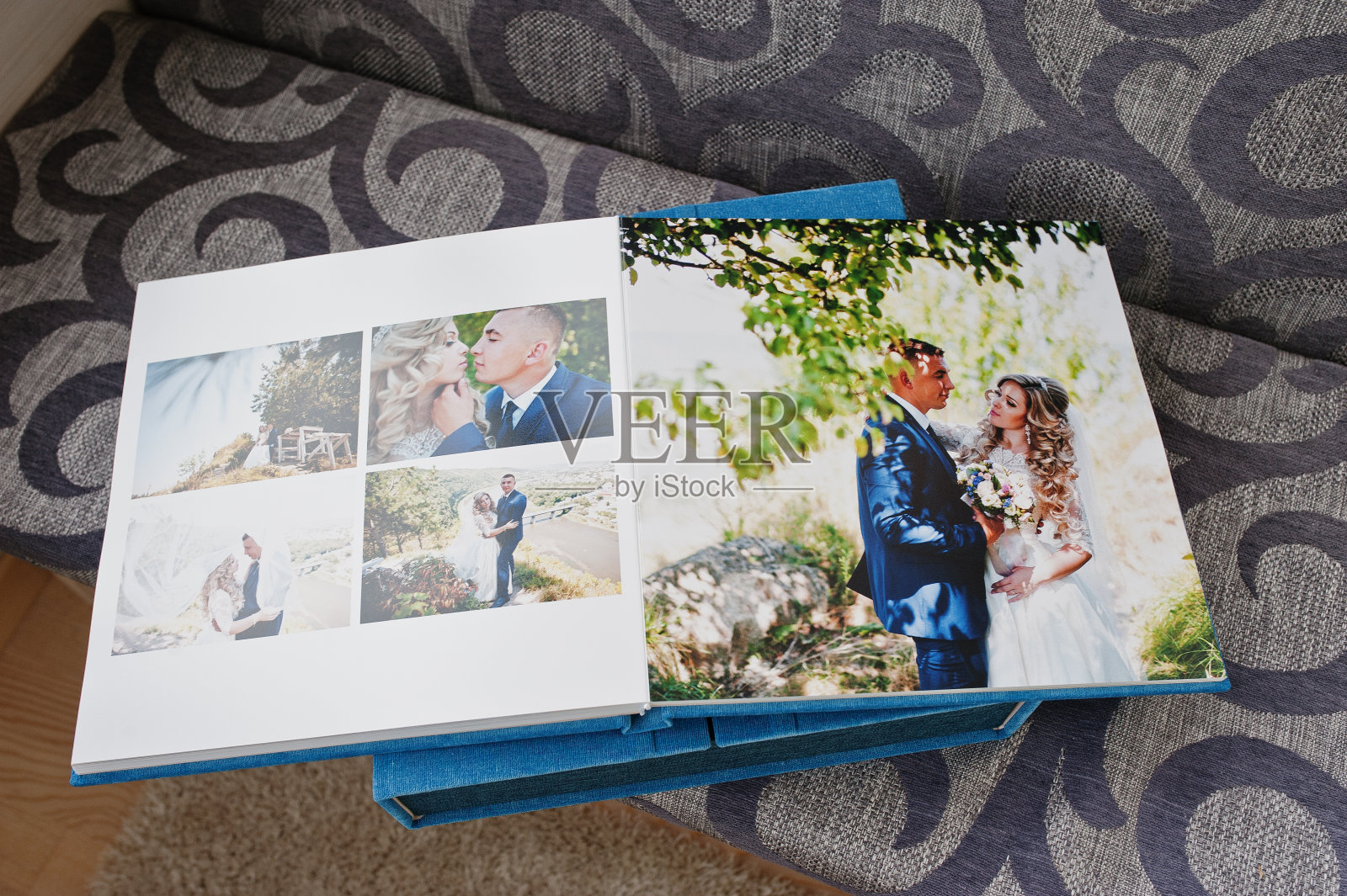 婚礼相册或相册与打开的双页。照片摄影图片