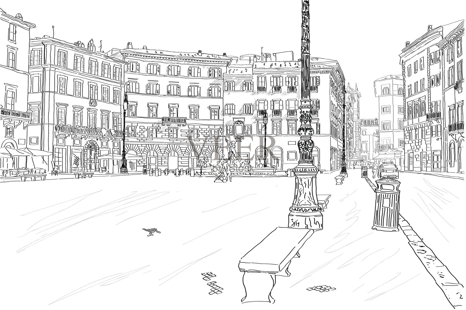 罗马素描广场插画图片素材