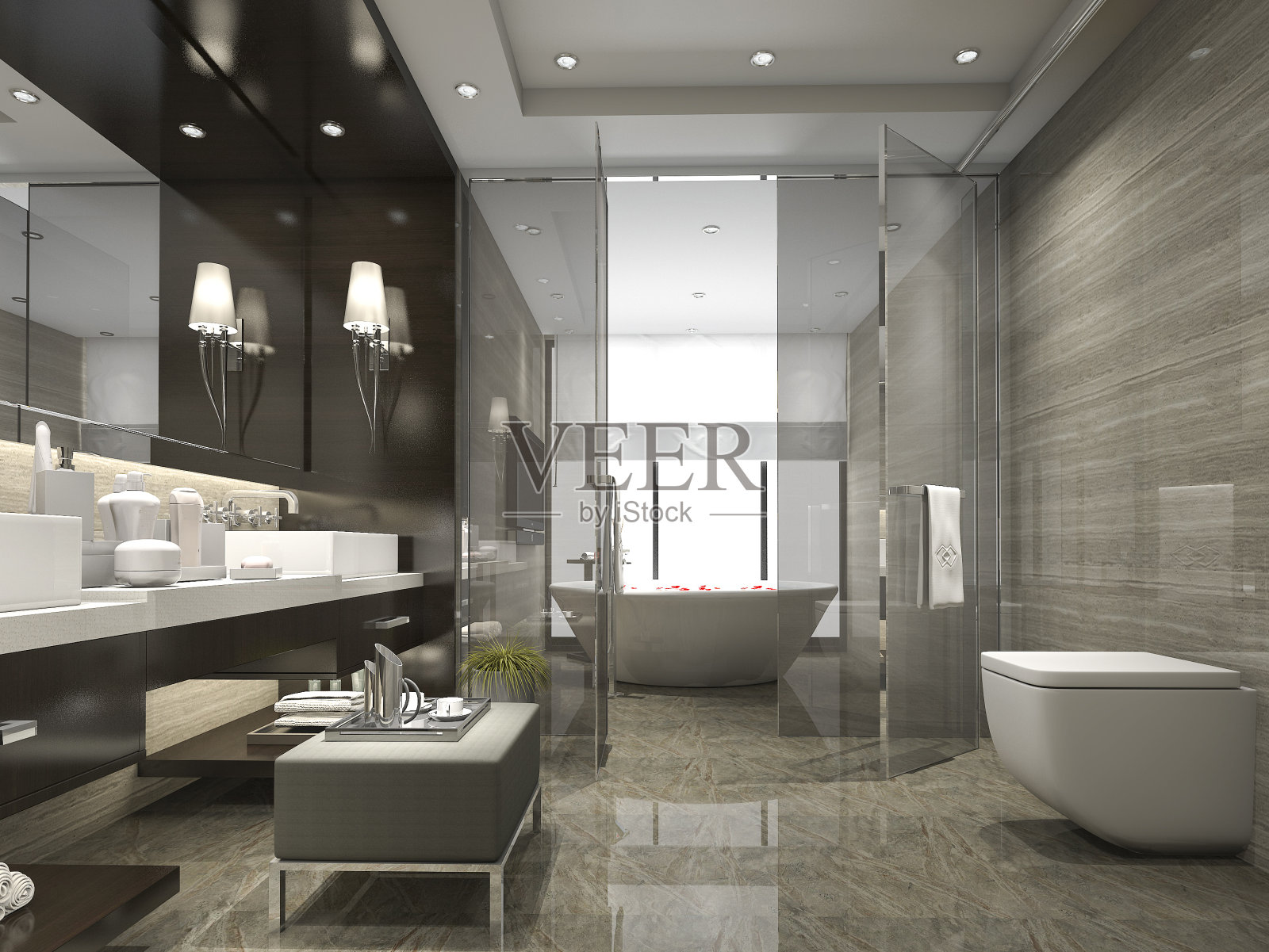 3d渲染现代和豪华的浴室和卫生间照片摄影图片