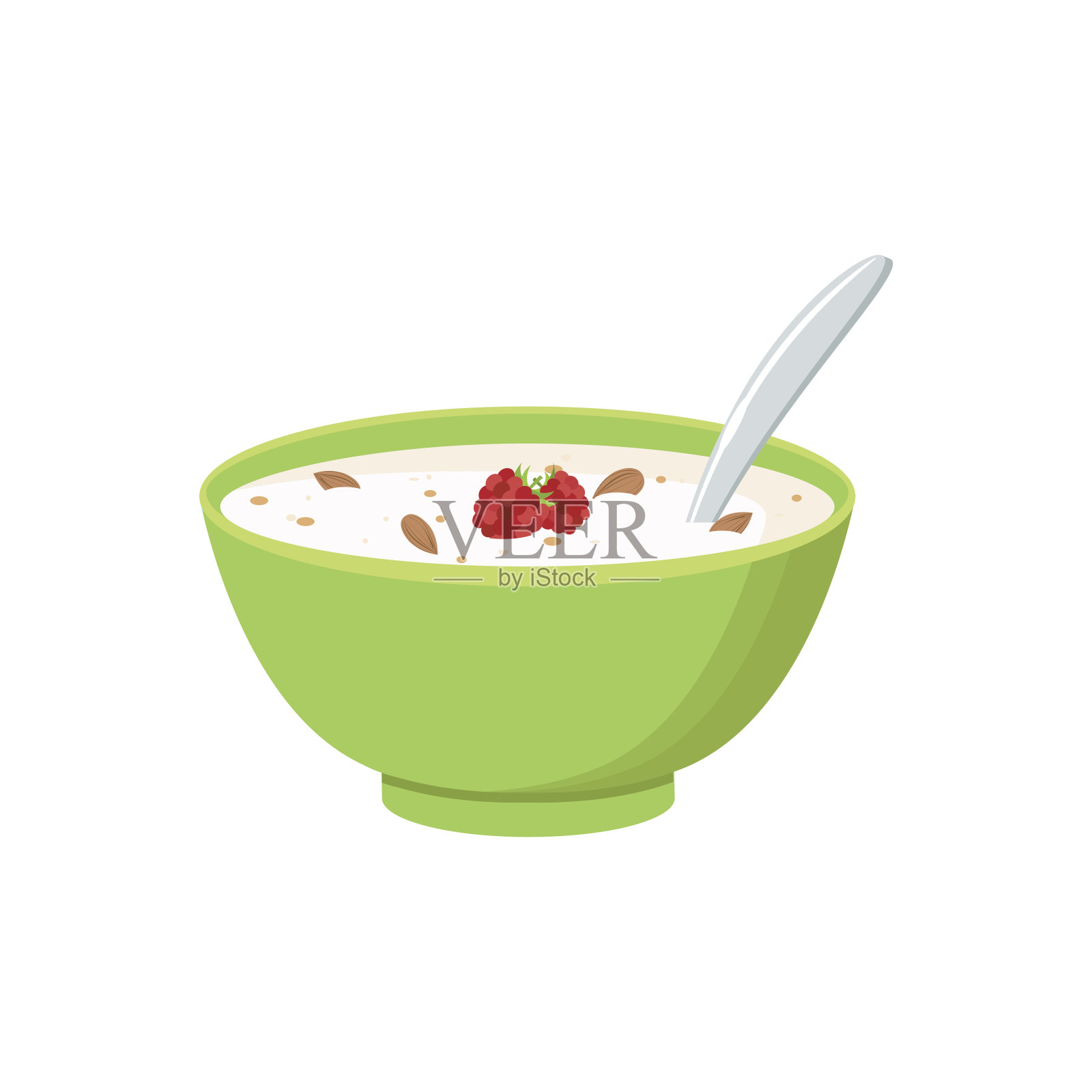 麦片碗与牛奶，冰沙孤立在白色背景。健康早餐的概念。矢量图设计元素图片