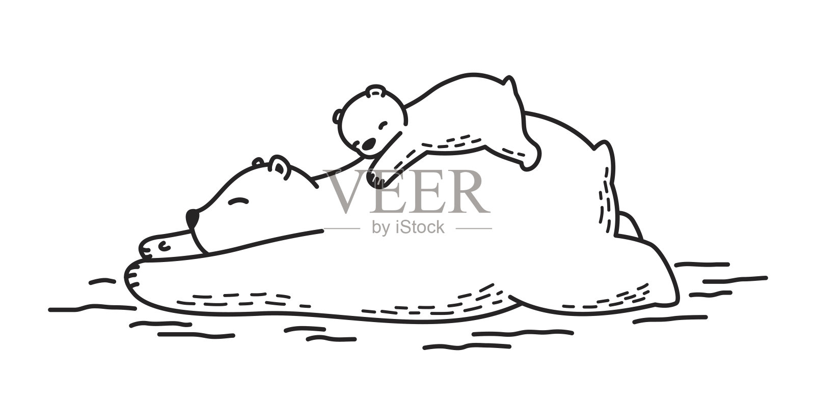 小熊北极熊幼崽睡眠家庭向量插图涂鸦卡通插画图片素材