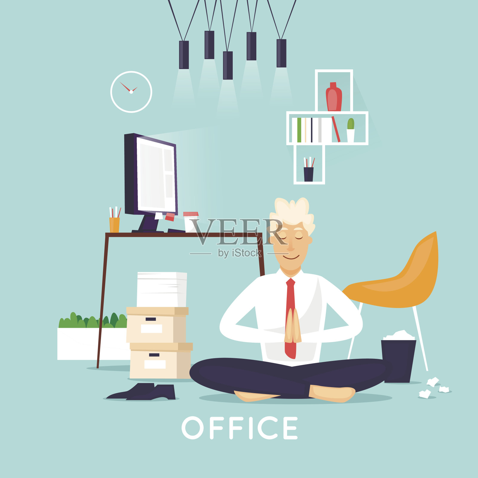 办公室瑜伽。平面设计矢量插图。插画图片素材