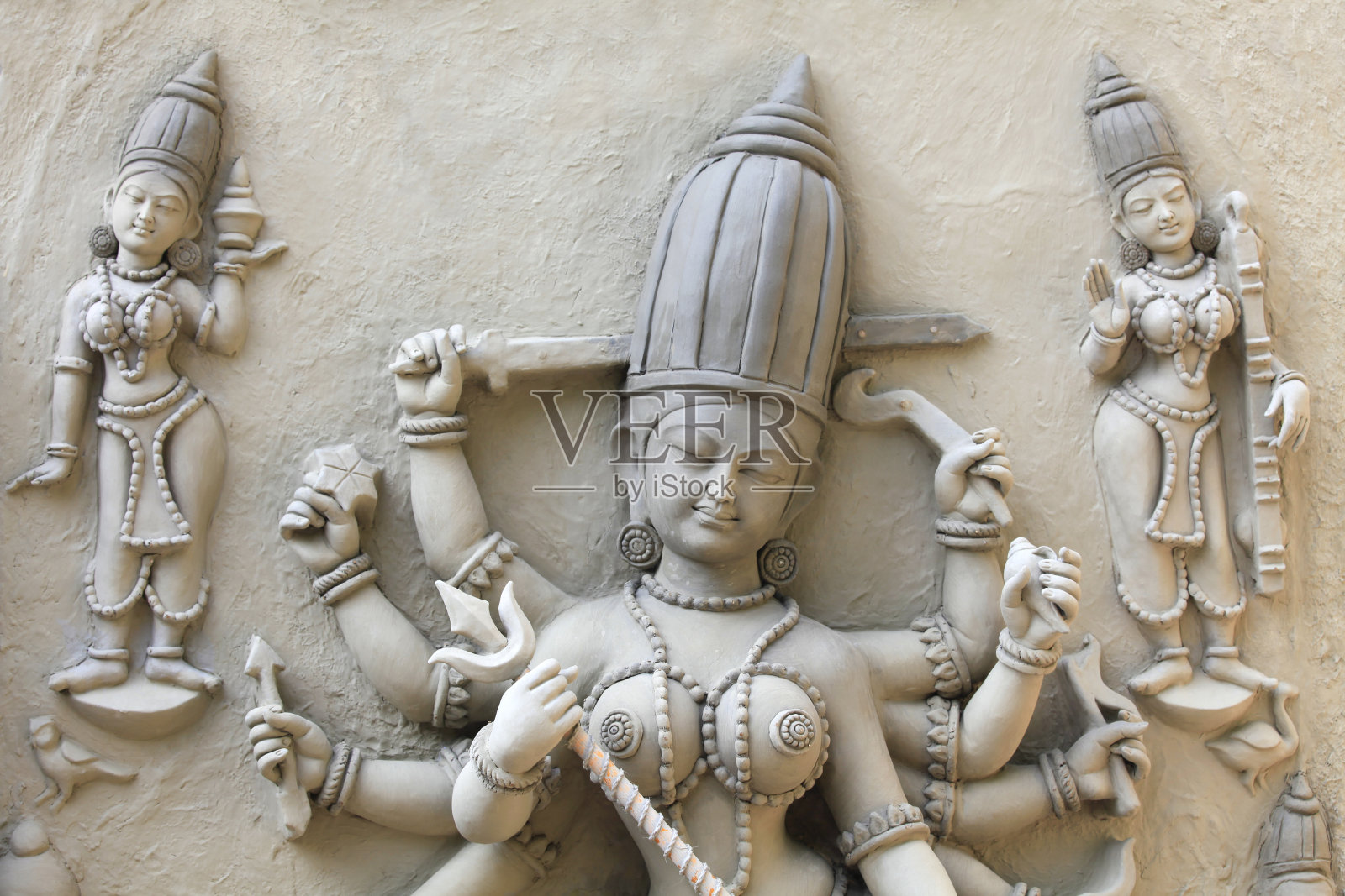十手陶土神像的杜尔迦女神照片摄影图片