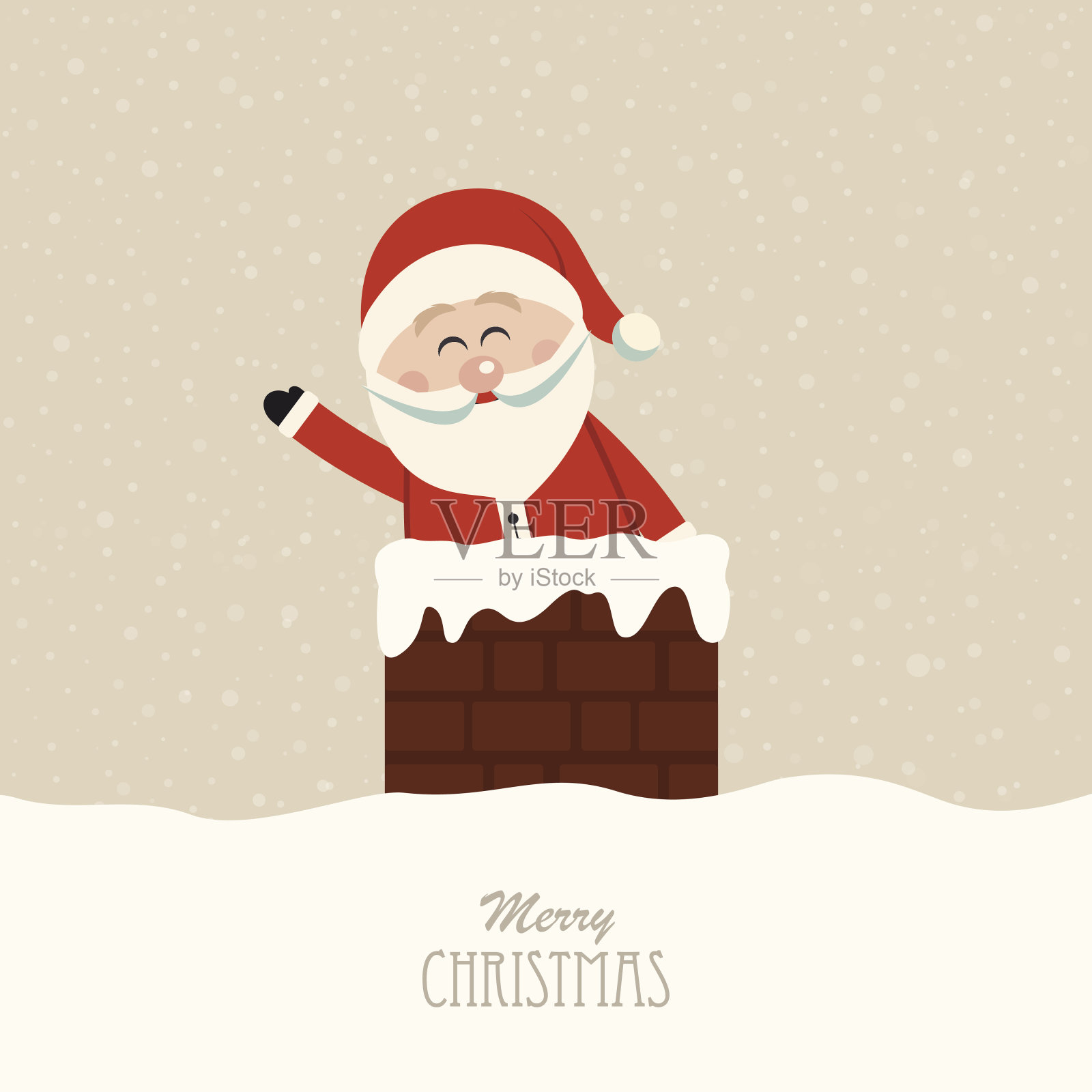 圣诞老人在烟囱雪的背景下挥手插画图片素材