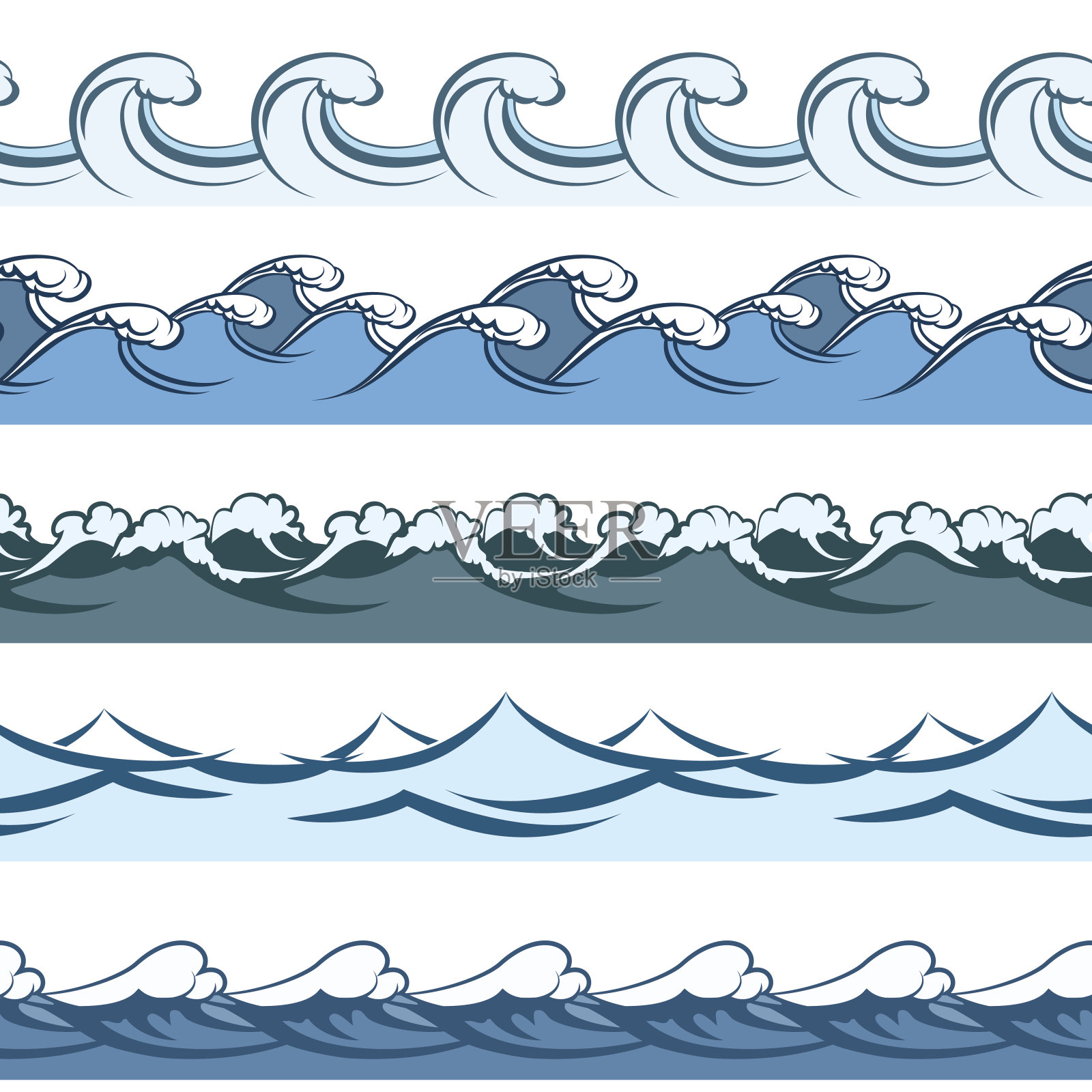 蓝色波无缝矢量线模式插画图片素材
