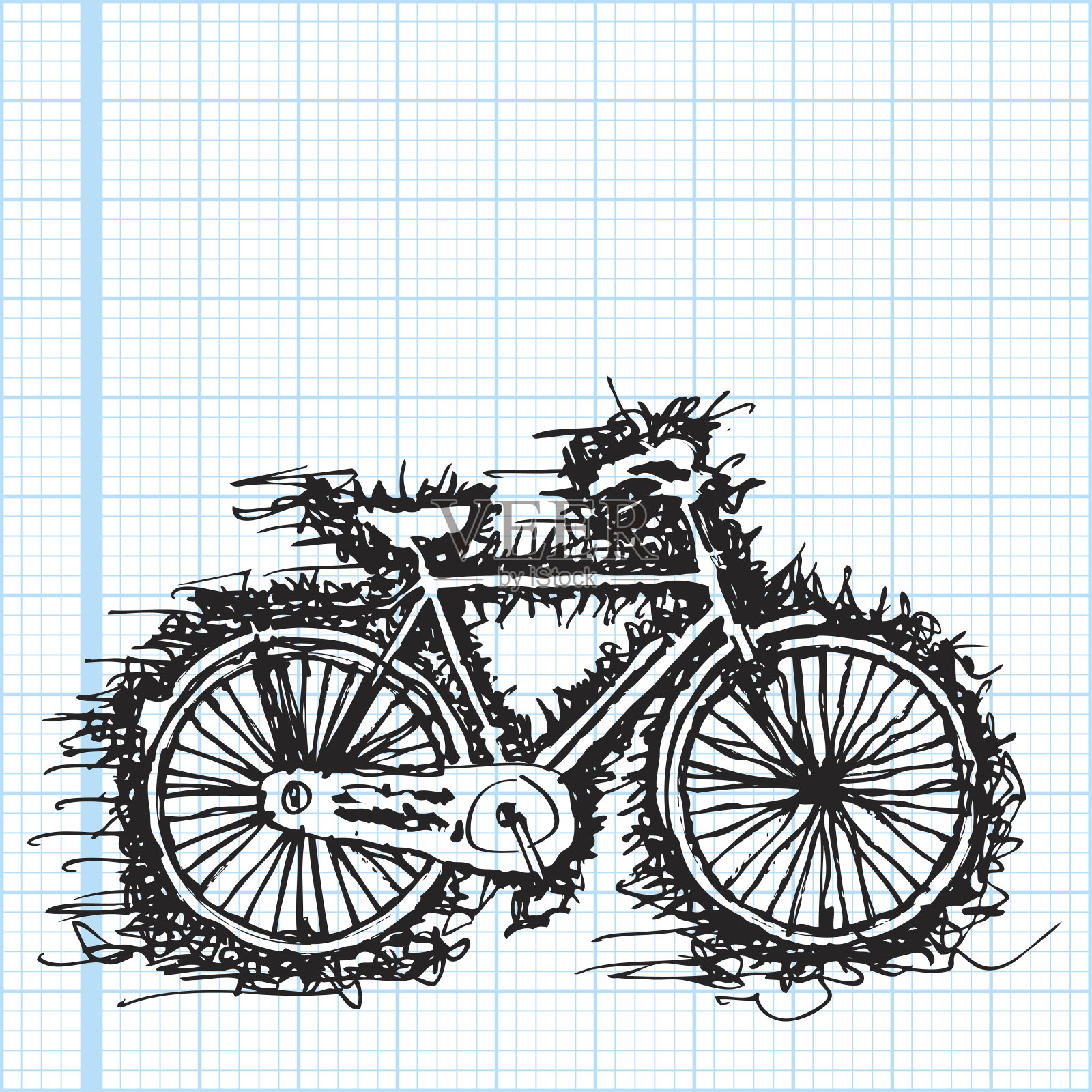 图纸矢量上自行车的草图插画图片素材