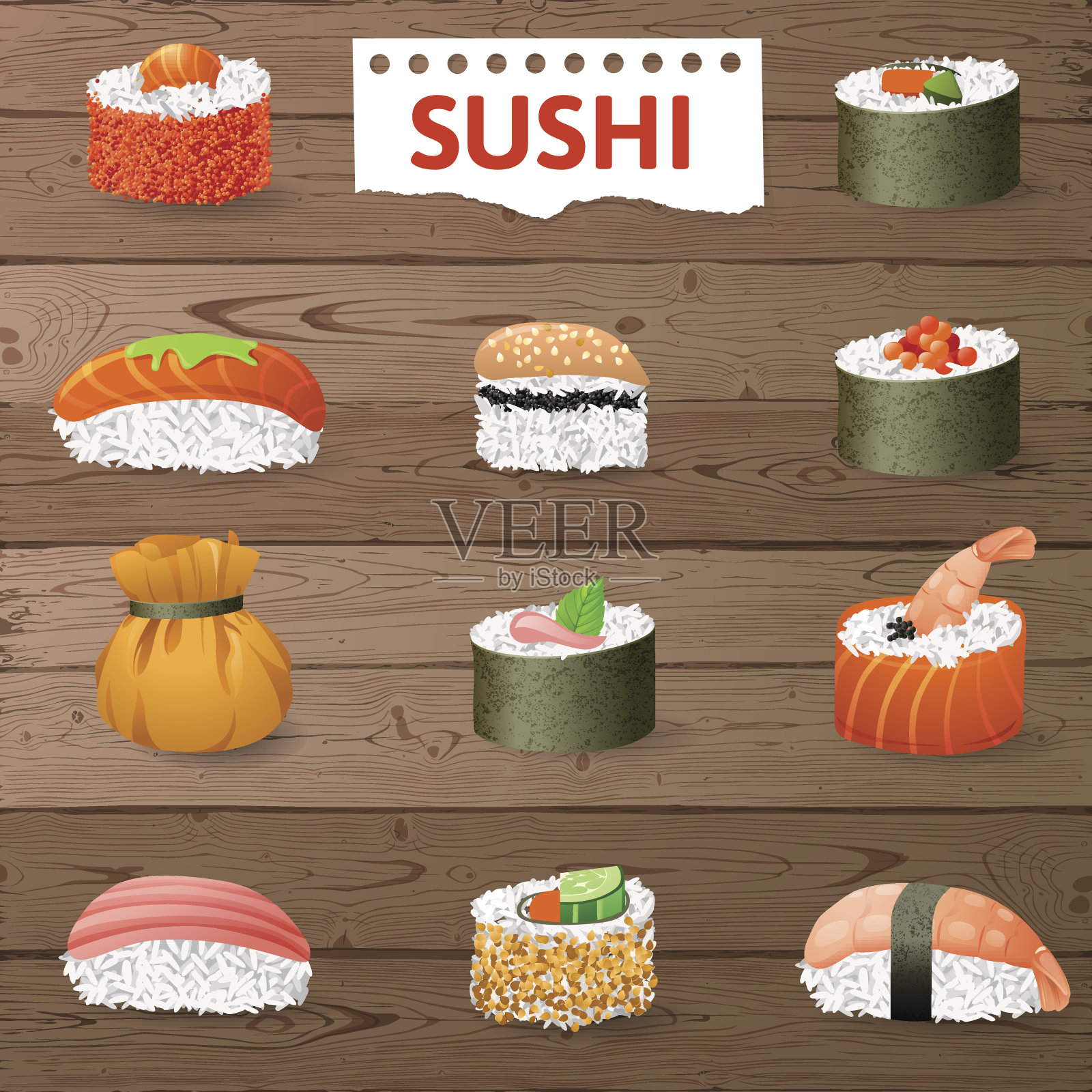 伟大的寿司集插画图片素材
