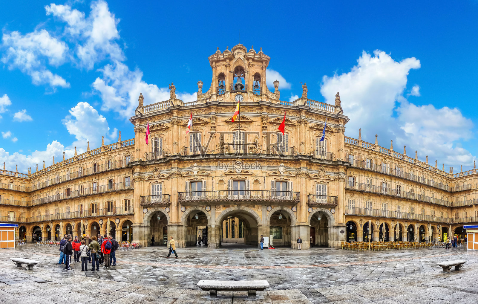 著名的历史广场市长萨拉曼卡，卡斯蒂利亚莱昂，西班牙照片摄影图片