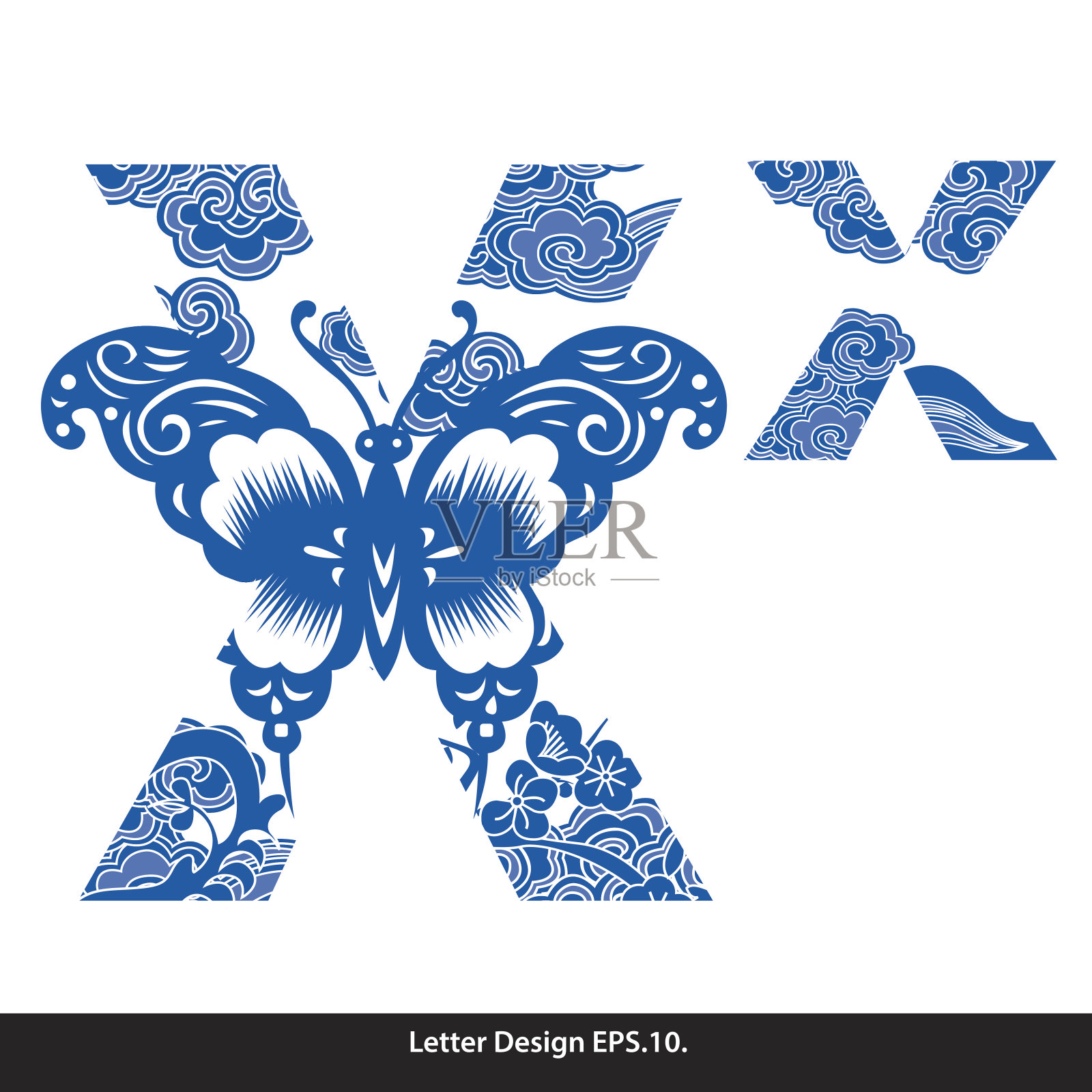 向量东方风格字母磁带x繁体中文插画图片素材