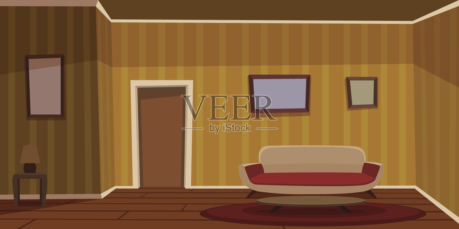 复古客厅-黄色插画图片素材