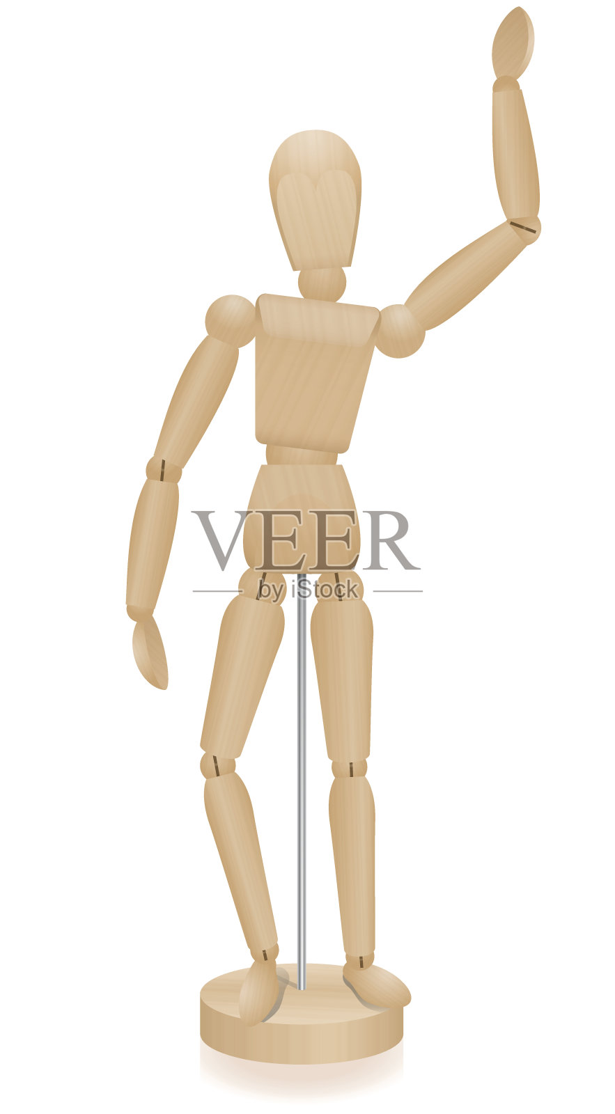 艺术家人体模型-波浪lay figure -三维人体模型与现实的木纹。孤立的矢量插图在白色的背景。插画图片素材