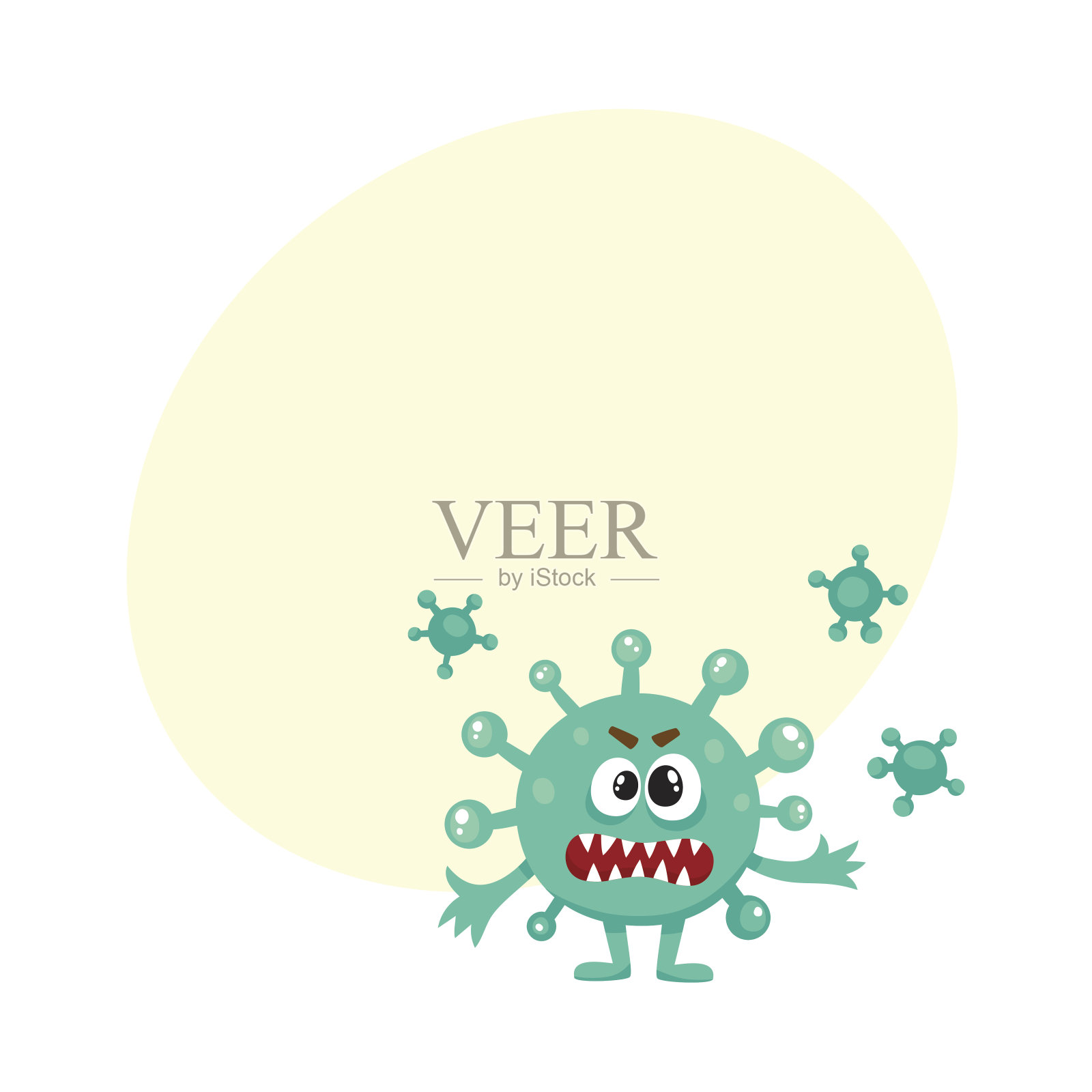 丑陋的绿色病毒、细菌、细菌具有人类面孔的特征插画图片素材