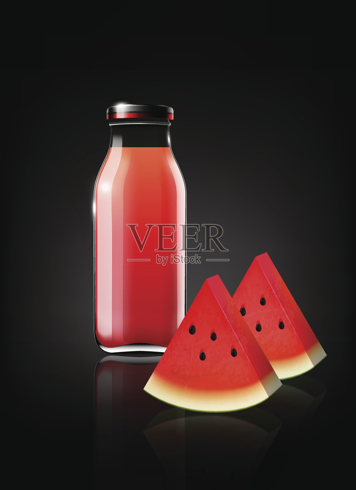 西瓜汁瓶装设计广告，水果，透明，矢量插画图片素材