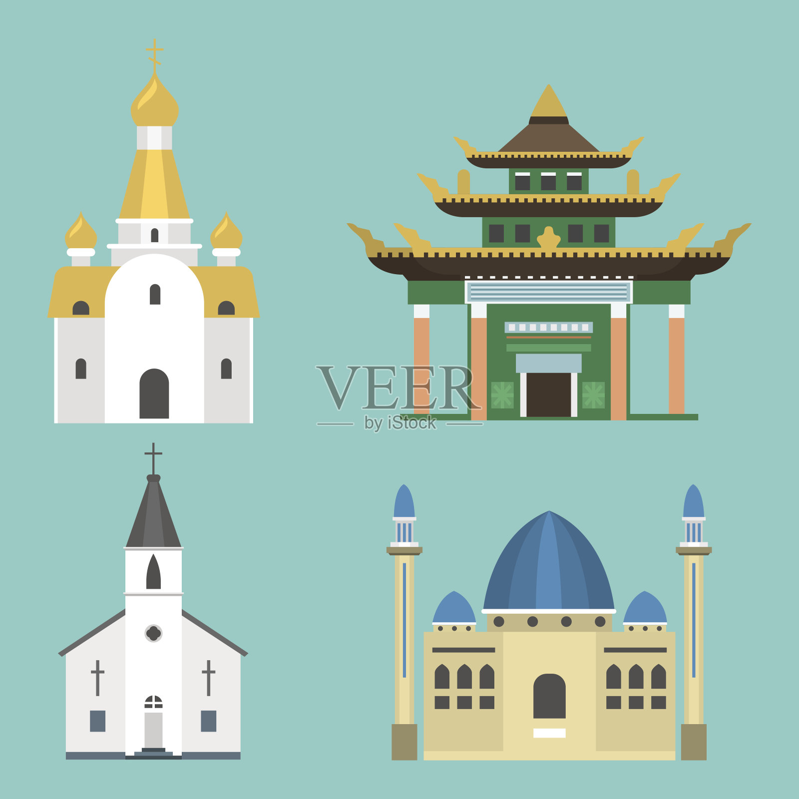 大教堂教堂寺庙传统建筑著名地标旅游矢量插图插画图片素材