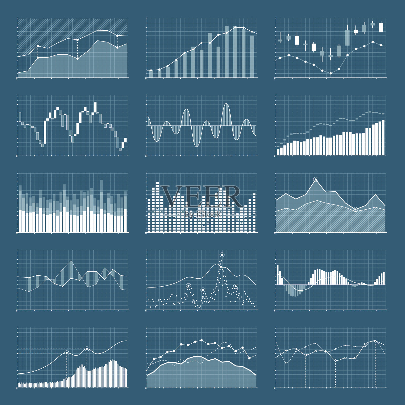 业务数据和财务图表。股票分析图形。增长和下降的市场图向量集插画图片素材