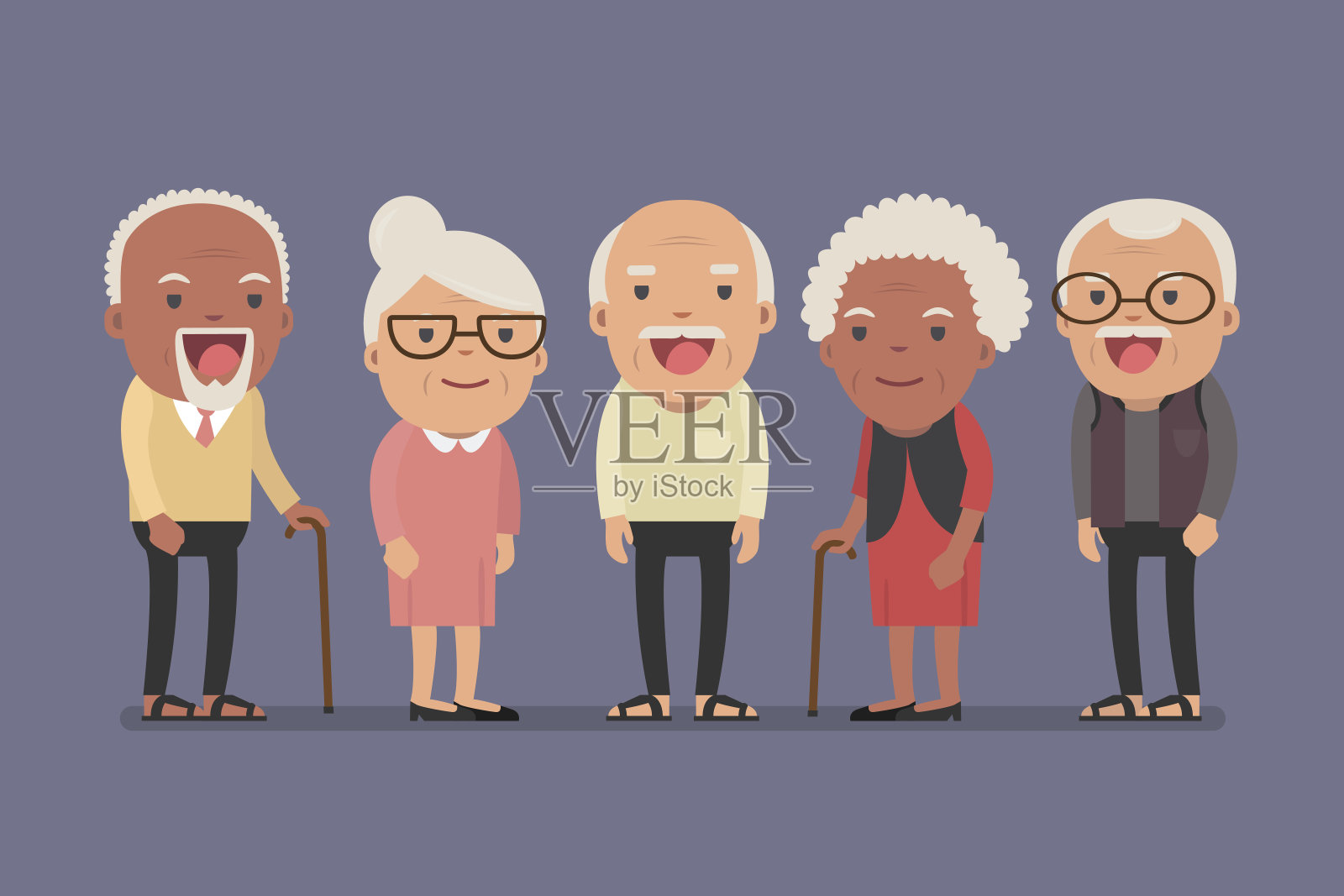一群老年人站在一起作为背景。插画图片素材