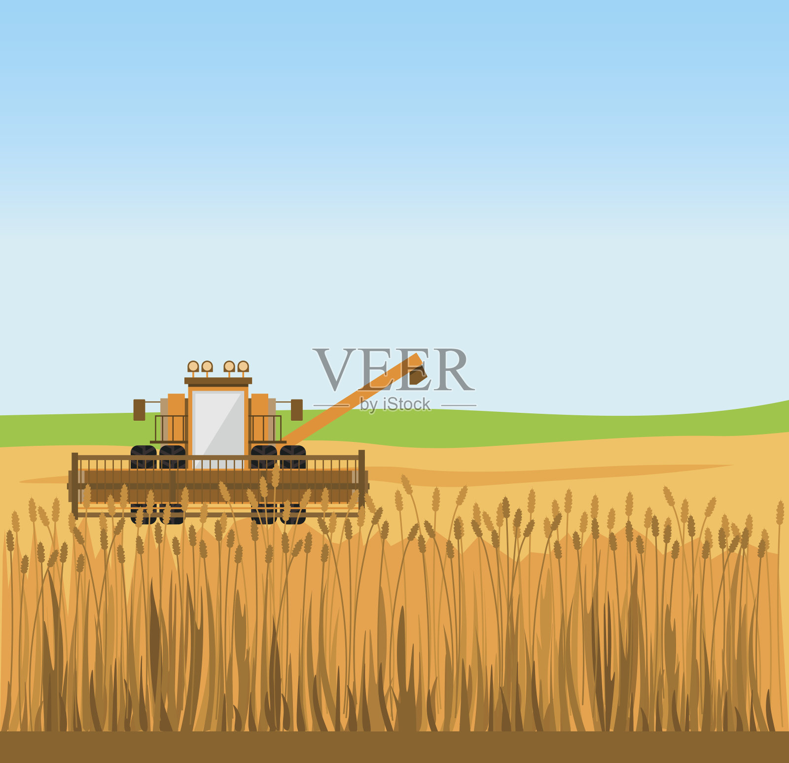 谷物收割机在田间联合收割机插画图片素材