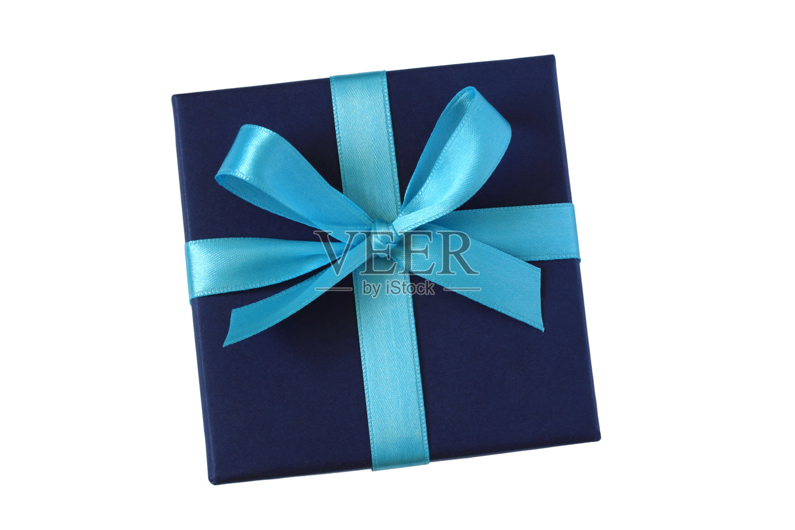深蓝色礼盒，带丝带蝴蝶结照片摄影图片