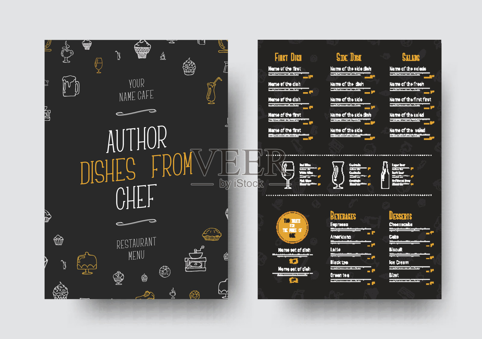 为餐厅或咖啡馆设计A4大小的黑色菜单设计模板素材