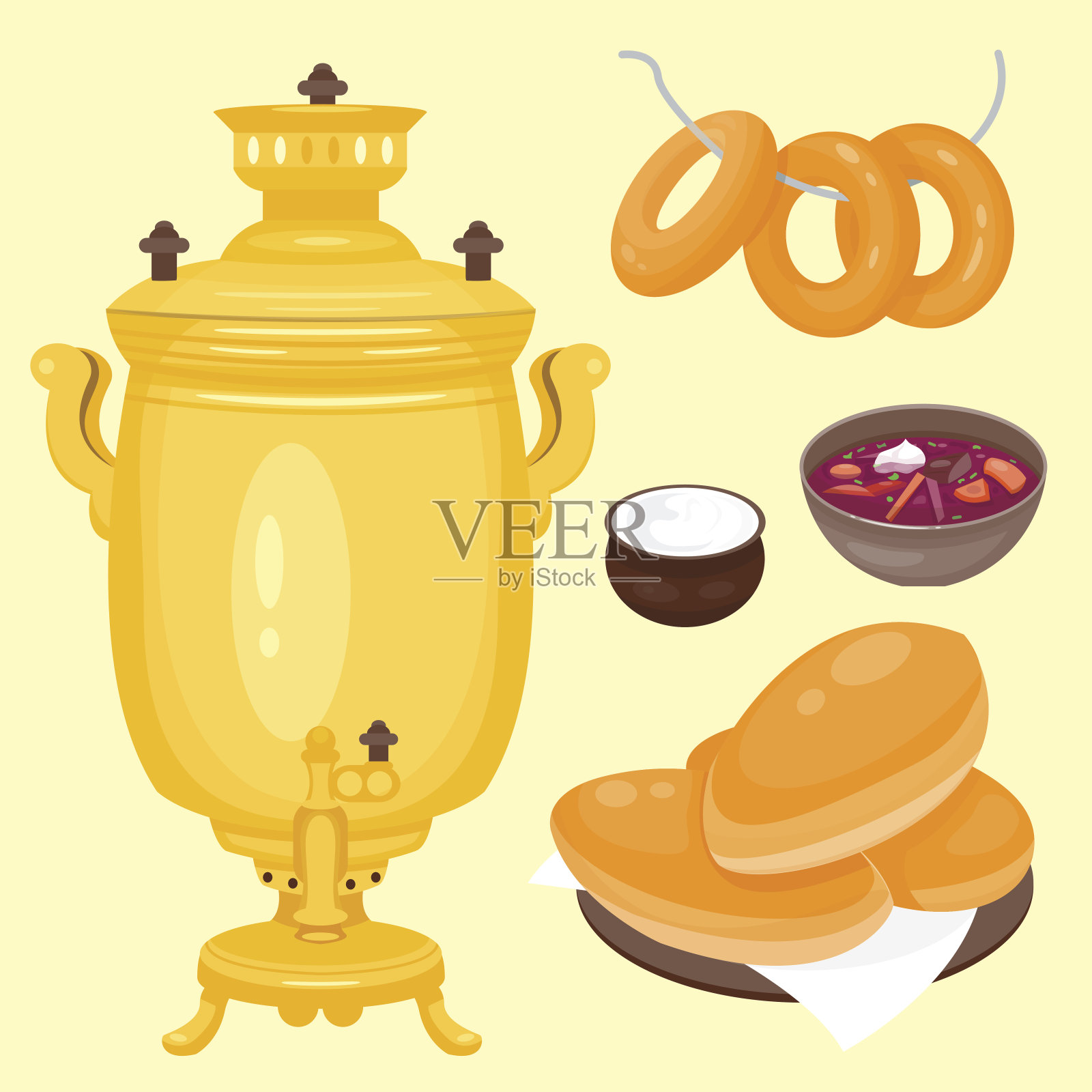 传统俄罗斯美食文化菜肴课程欢迎俄罗斯美食民族美食矢量插画设计元素图片