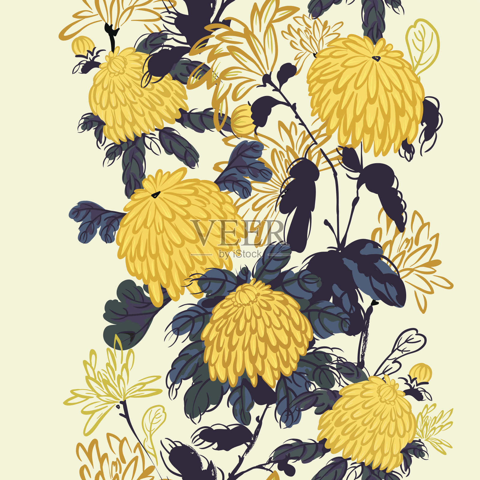 矢量盛开的黄色菊花在中国风格插画图片素材