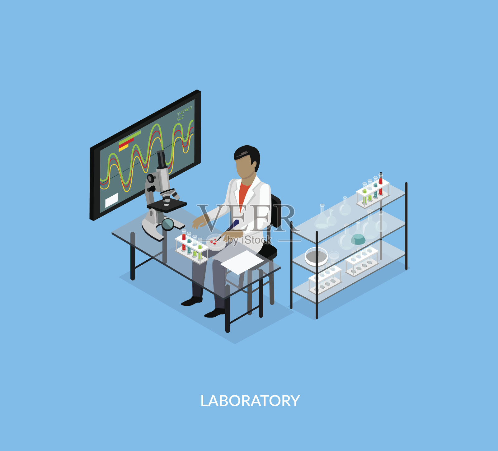 科学实验室等距设计平面插画图片素材