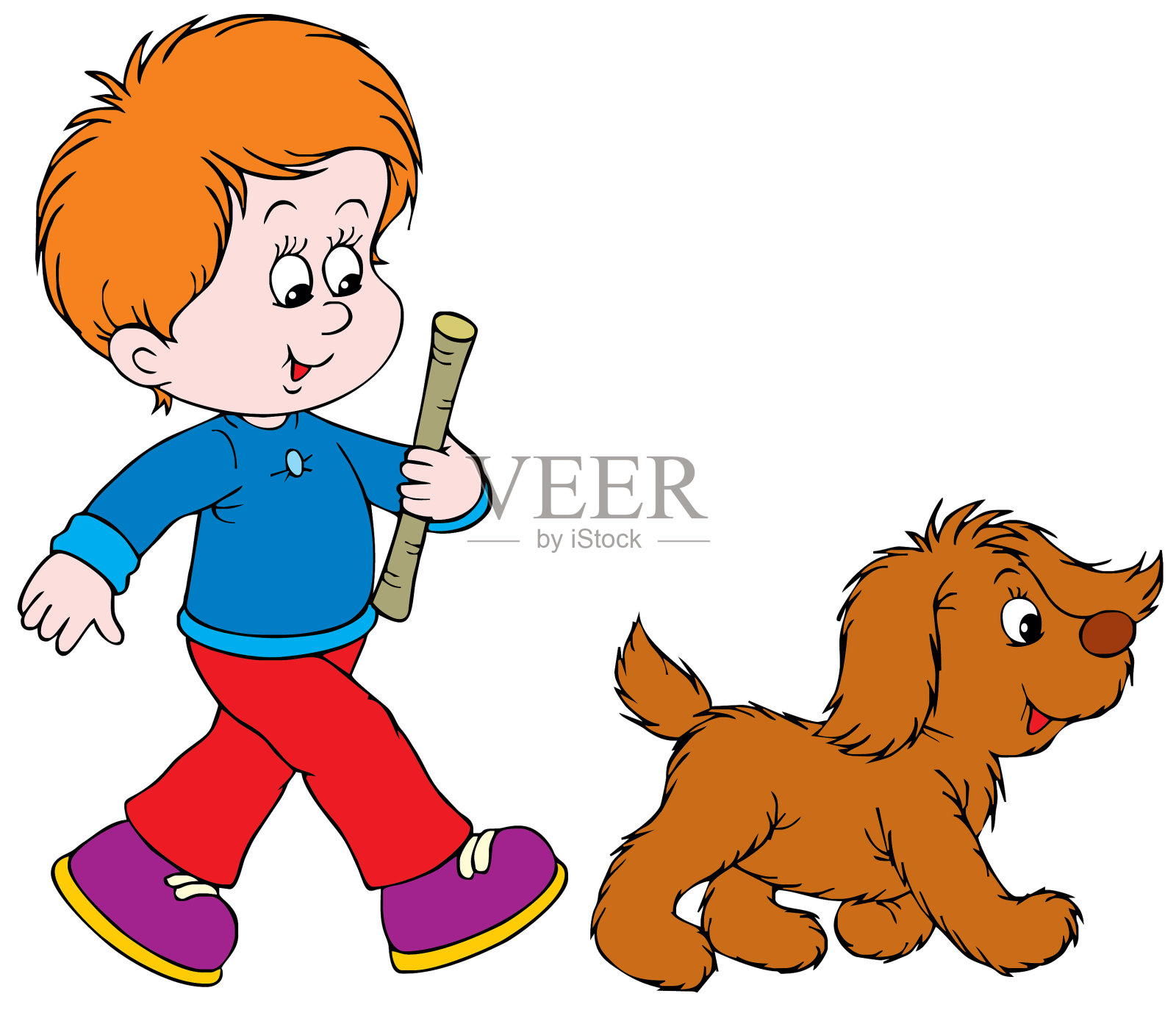 走路的男孩和小狗设计元素图片