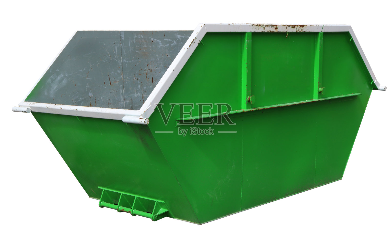 钢新空绿色建筑废物容器。照片摄影图片