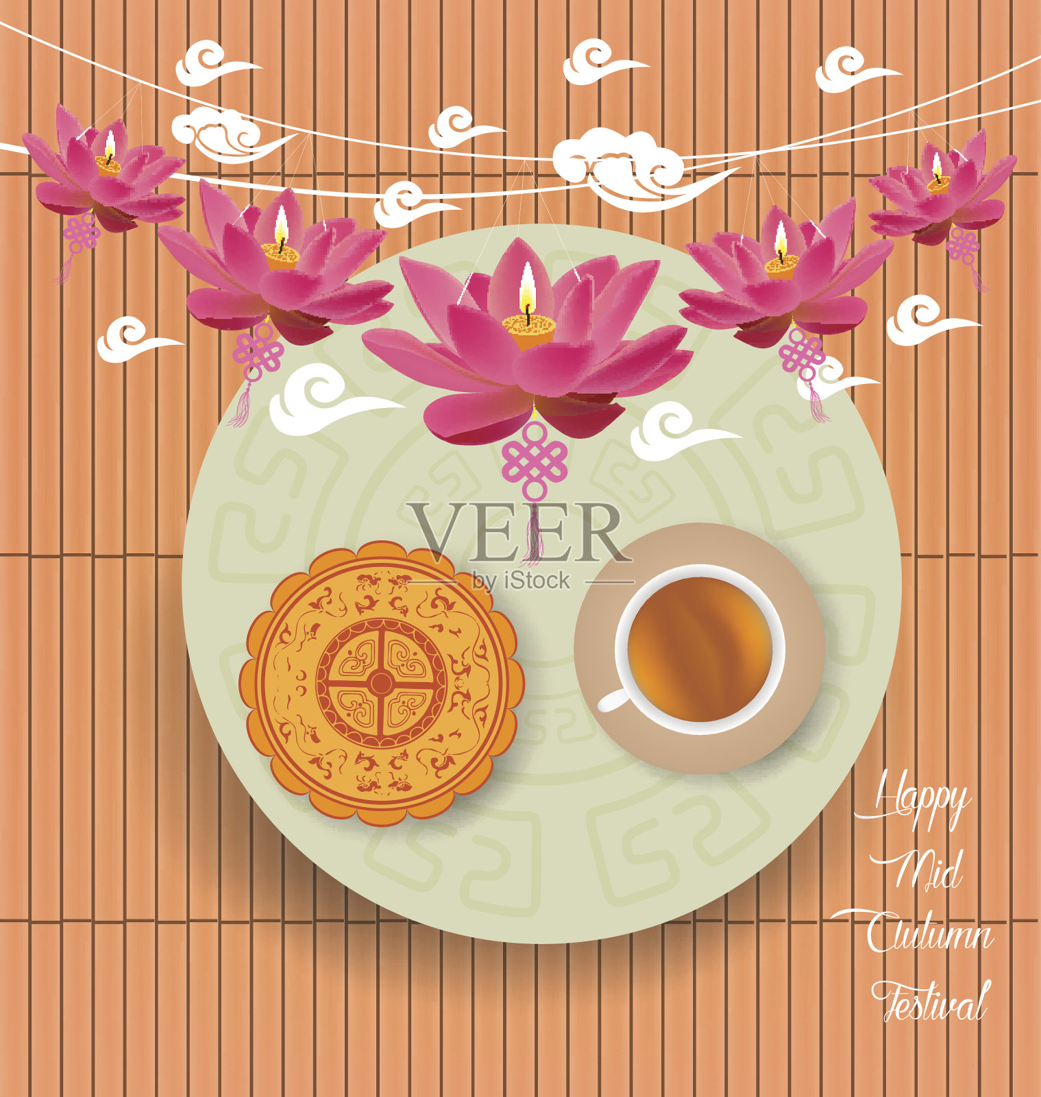 中秋元宵以月饼和茶为背景设计模板素材