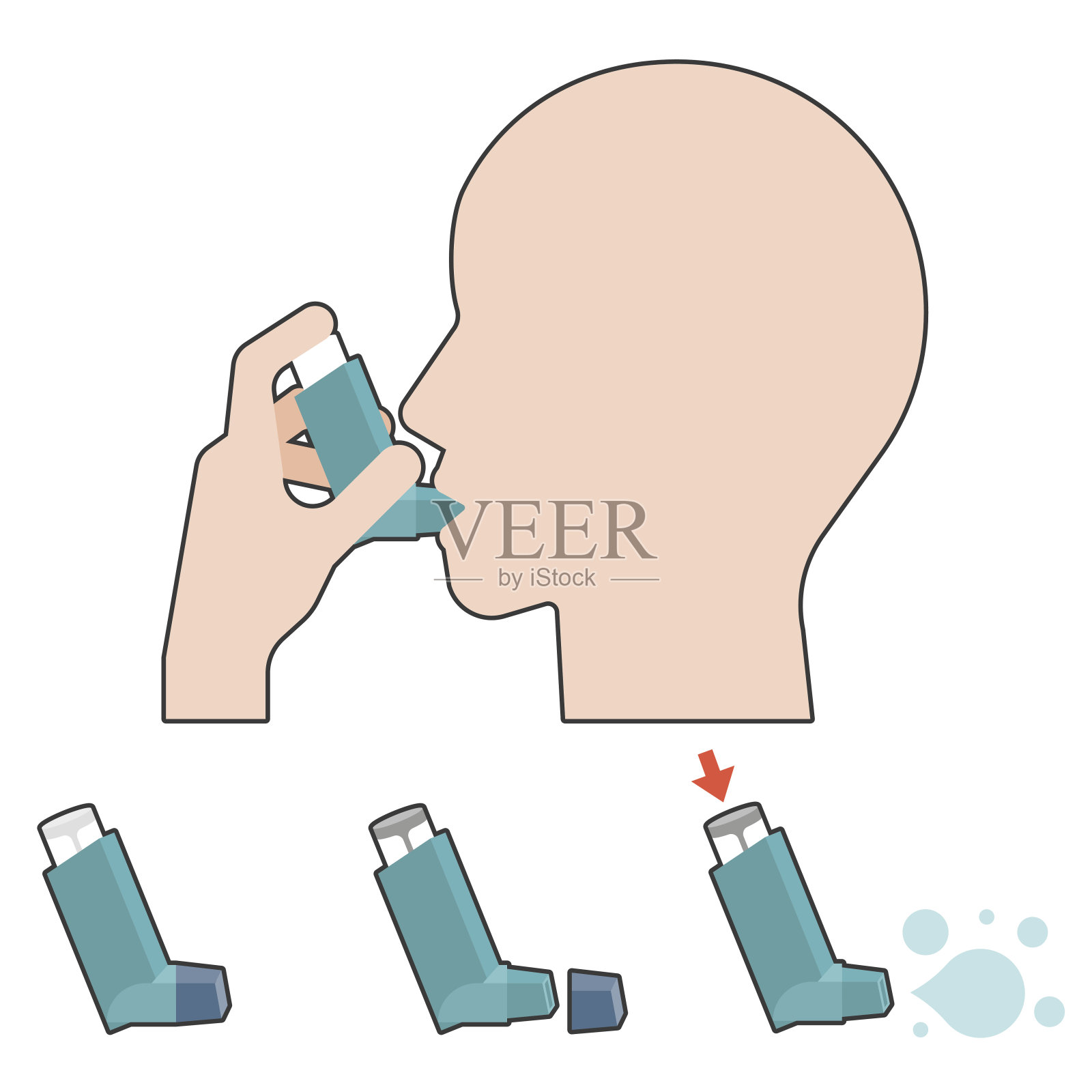 患者使用吸入器进行哮喘信息说明插画图片素材
