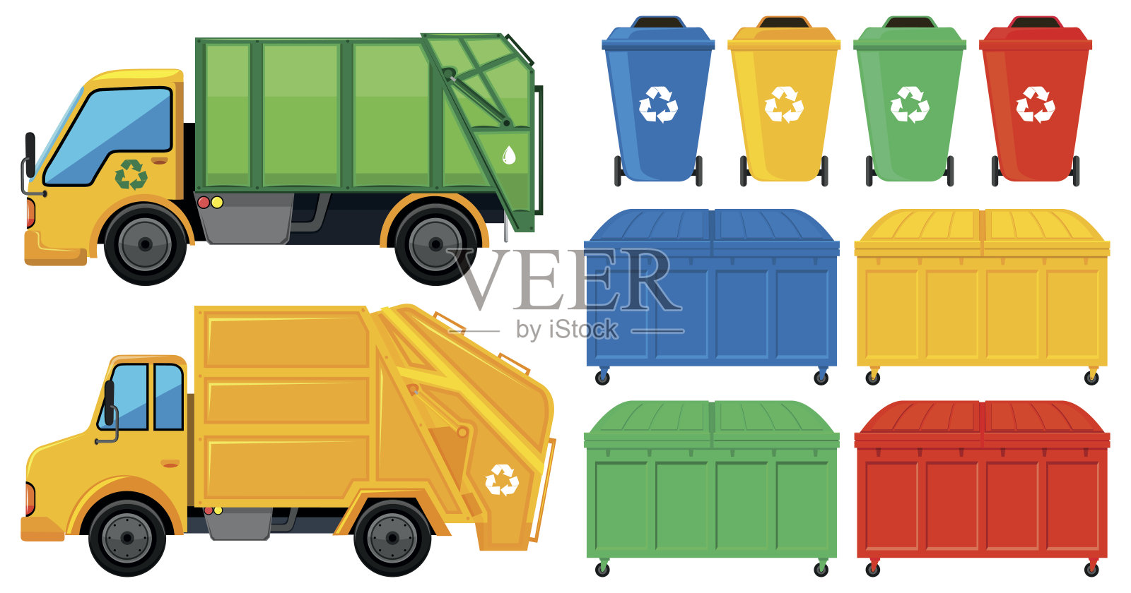 各种颜色的垃圾车和罐头设计元素图片