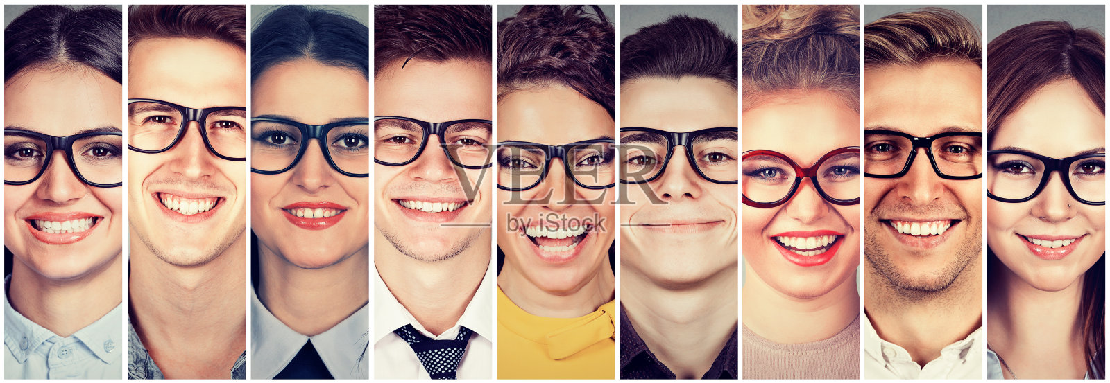 多种族戴眼镜的快乐年轻人照片摄影图片