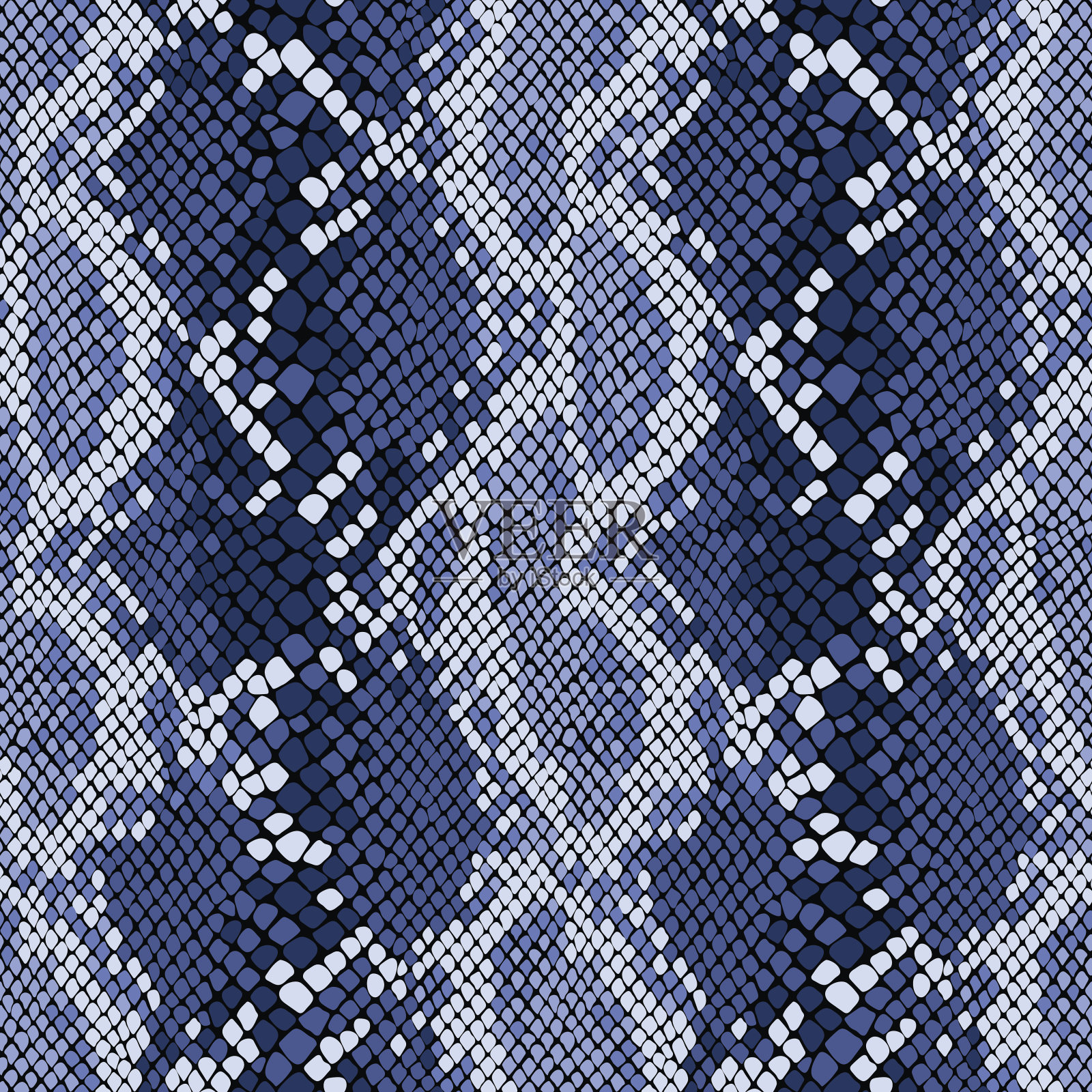 蛇皮无缝矢量模式在靛蓝。插画图片素材