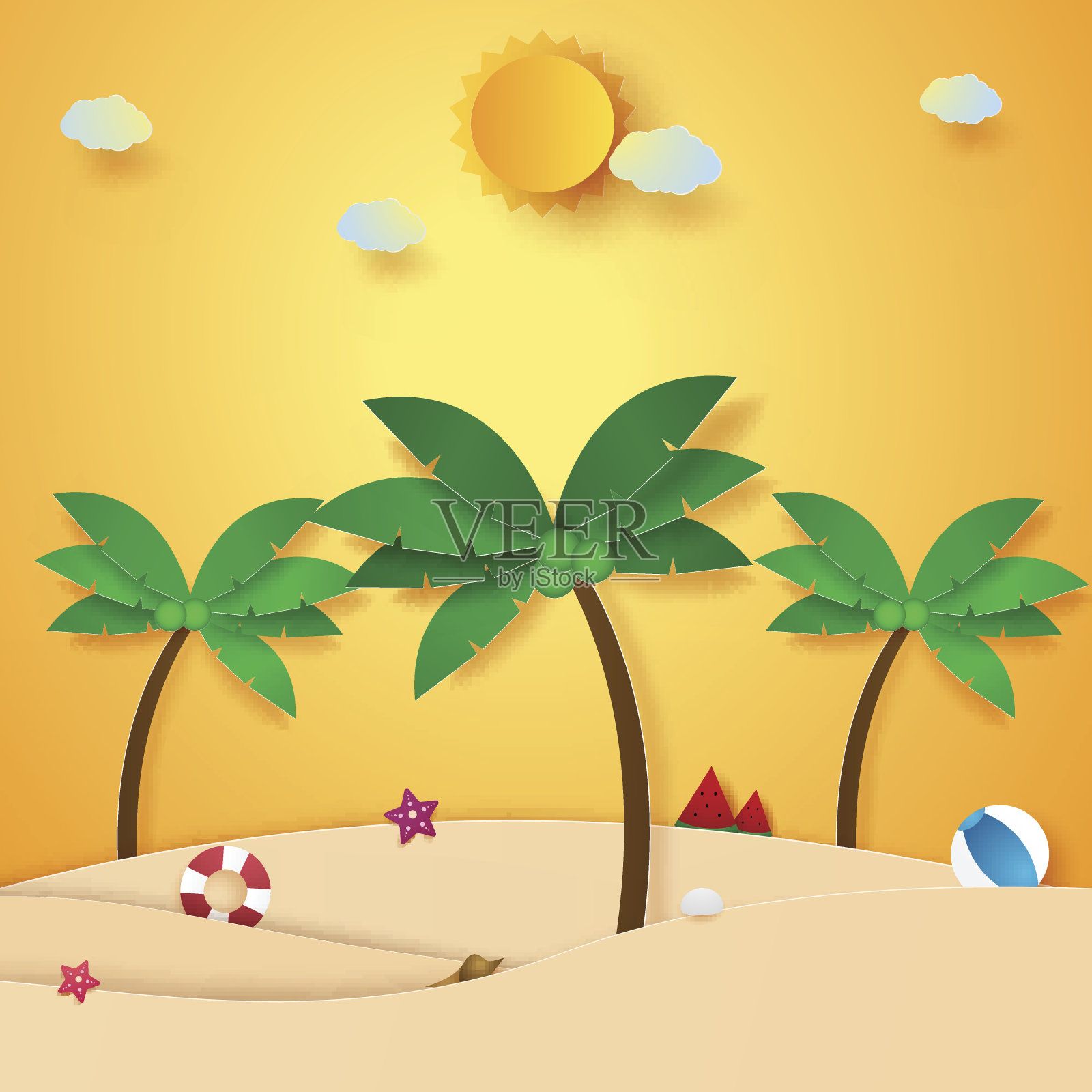 夏天，海滩和椰子树插画图片素材