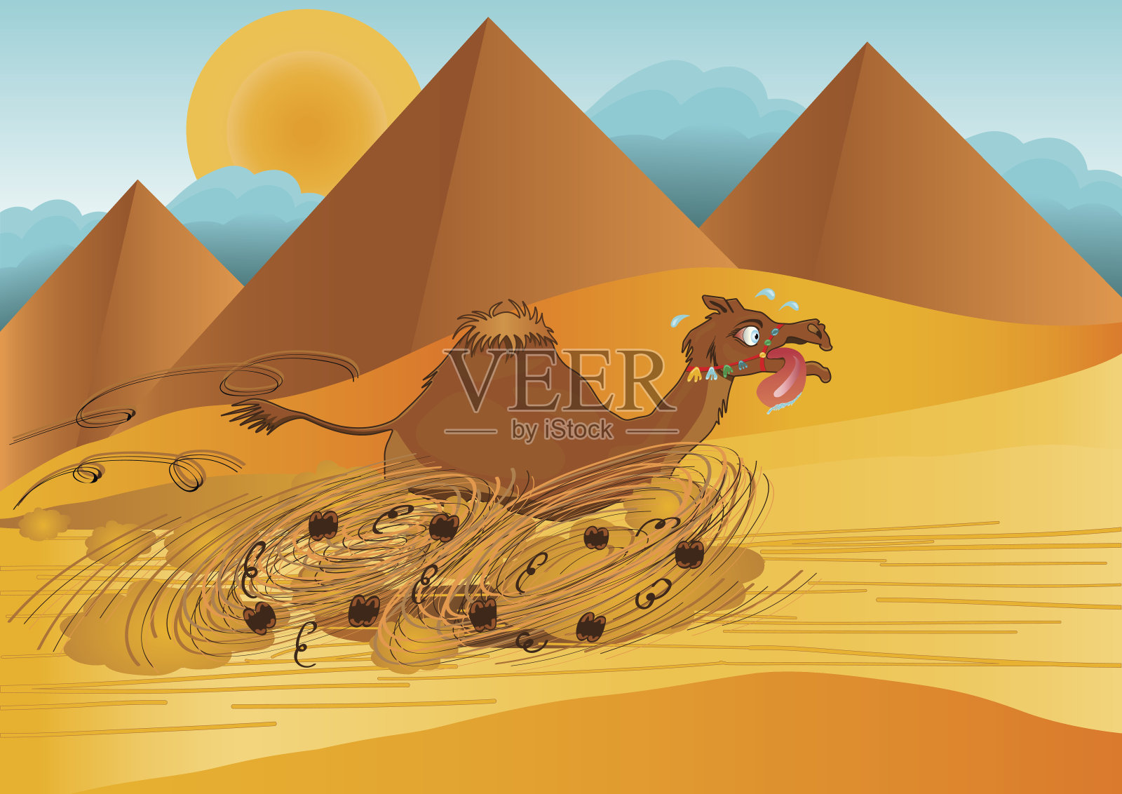 骆驼跑。单峰骆驼，单驼峰骆驼。插画图片素材