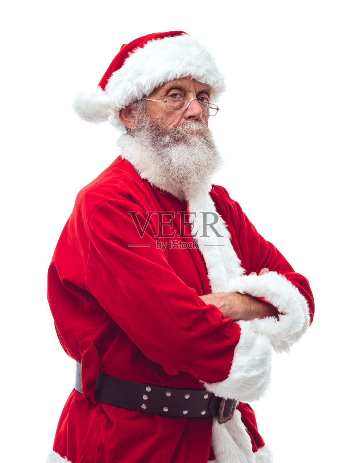 圣诞老人在白色背景下摆姿势照片摄影图片