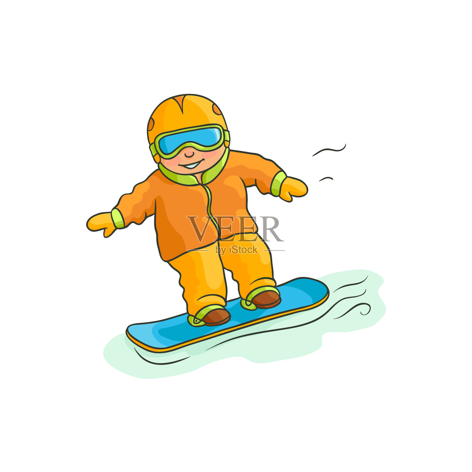 矢量平面男孩十几岁的孩子滑雪插画图片素材