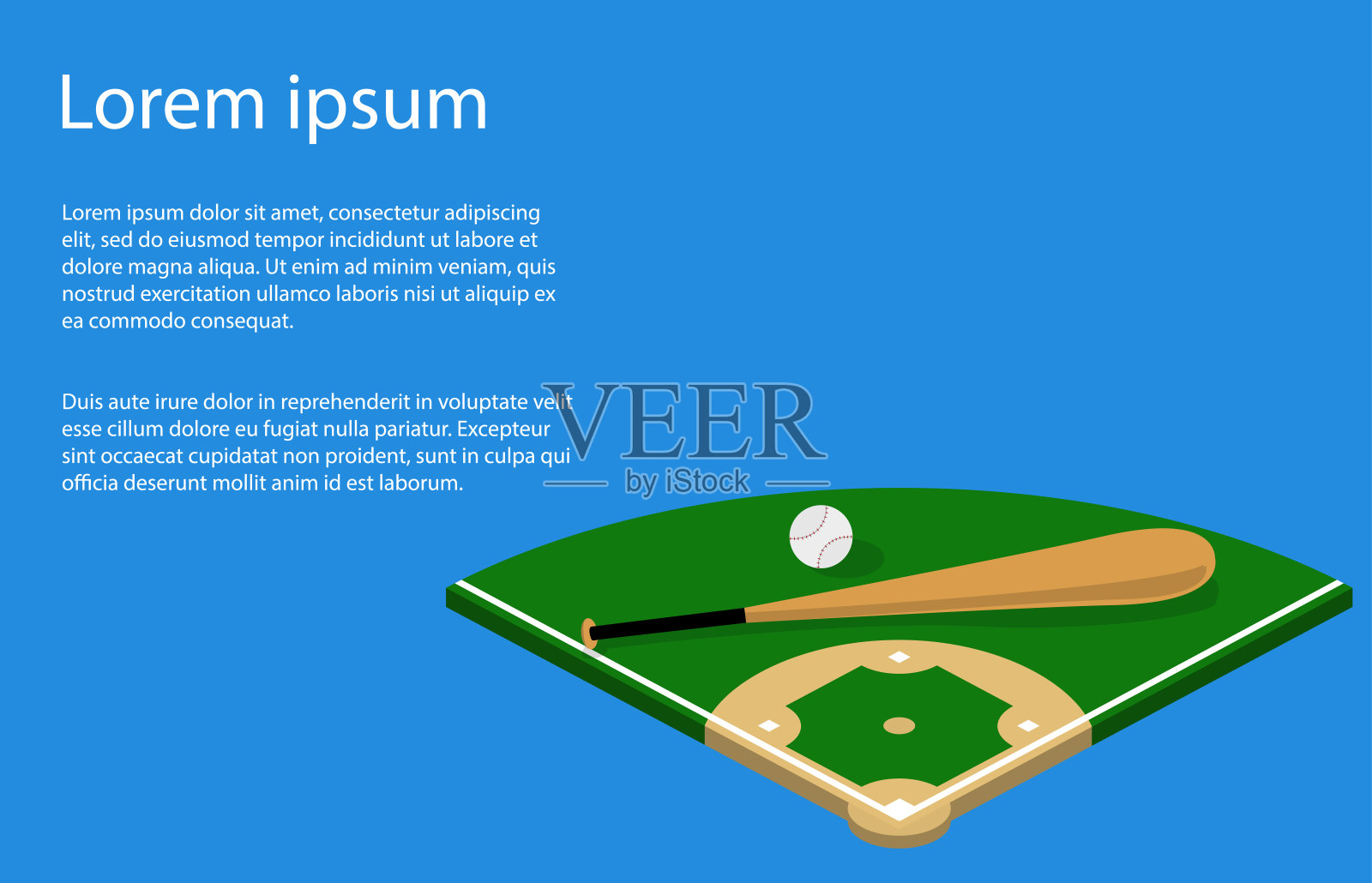 等距3D矢量插图棒球场与一个球棒插画图片素材